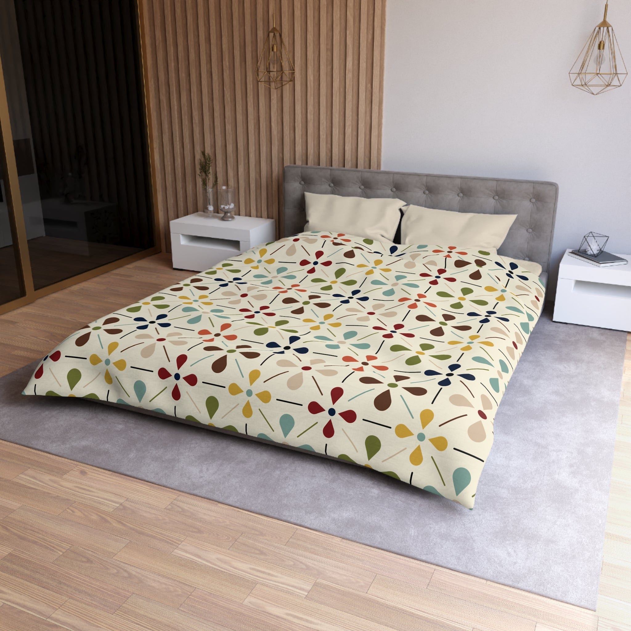 Kate McEnroe New York Mid Century Modern Retro Floral Duvet Cover, Minimalist MCM Aqua Blue, Olive, Mustard, Wine BeddingDuvet Covers11032971666316679927