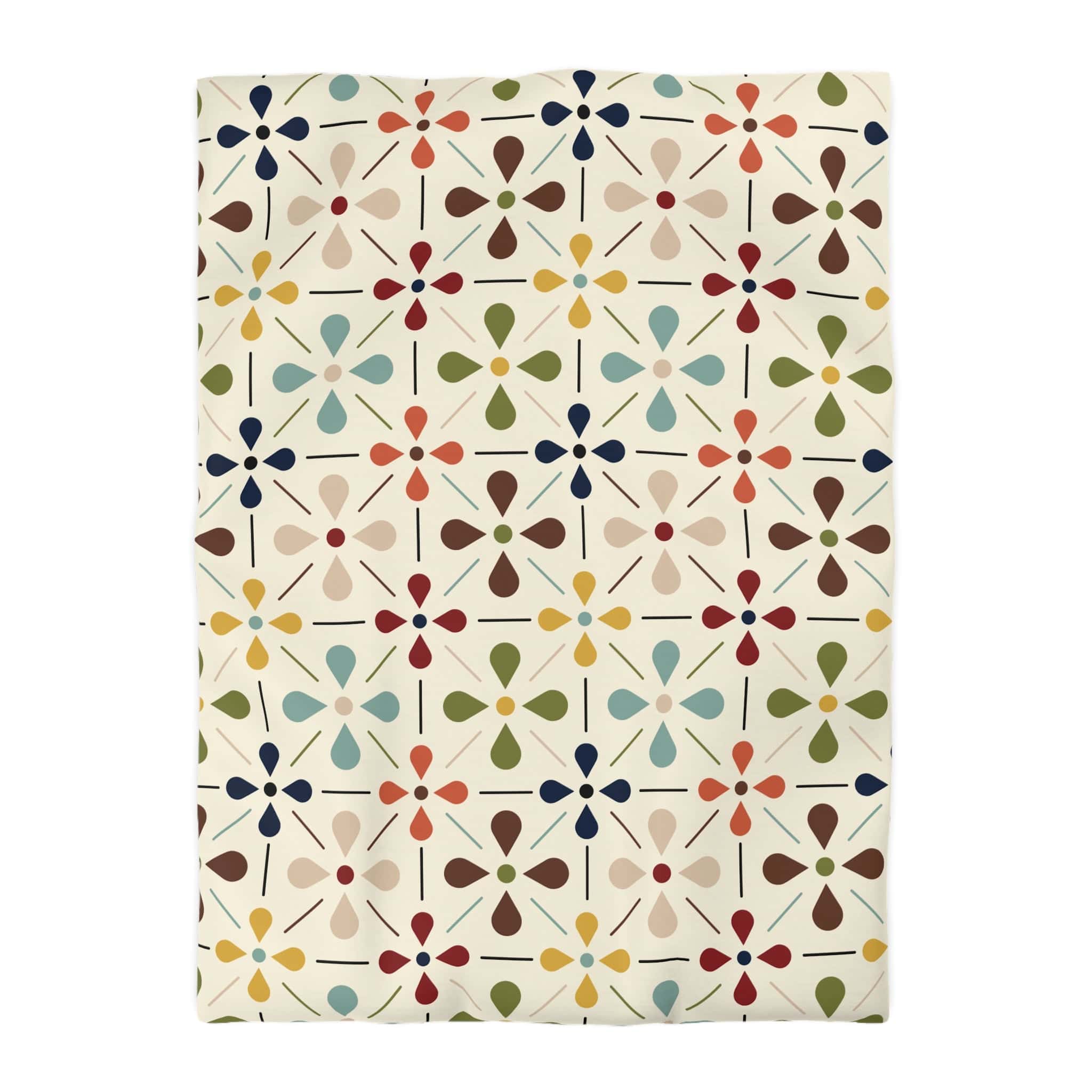 Kate McEnroe New York Mid Century Modern Retro Floral Duvet Cover, Minimalist MCM Aqua Blue, Olive, Mustard, Wine BeddingDuvet Covers77645292283302777400