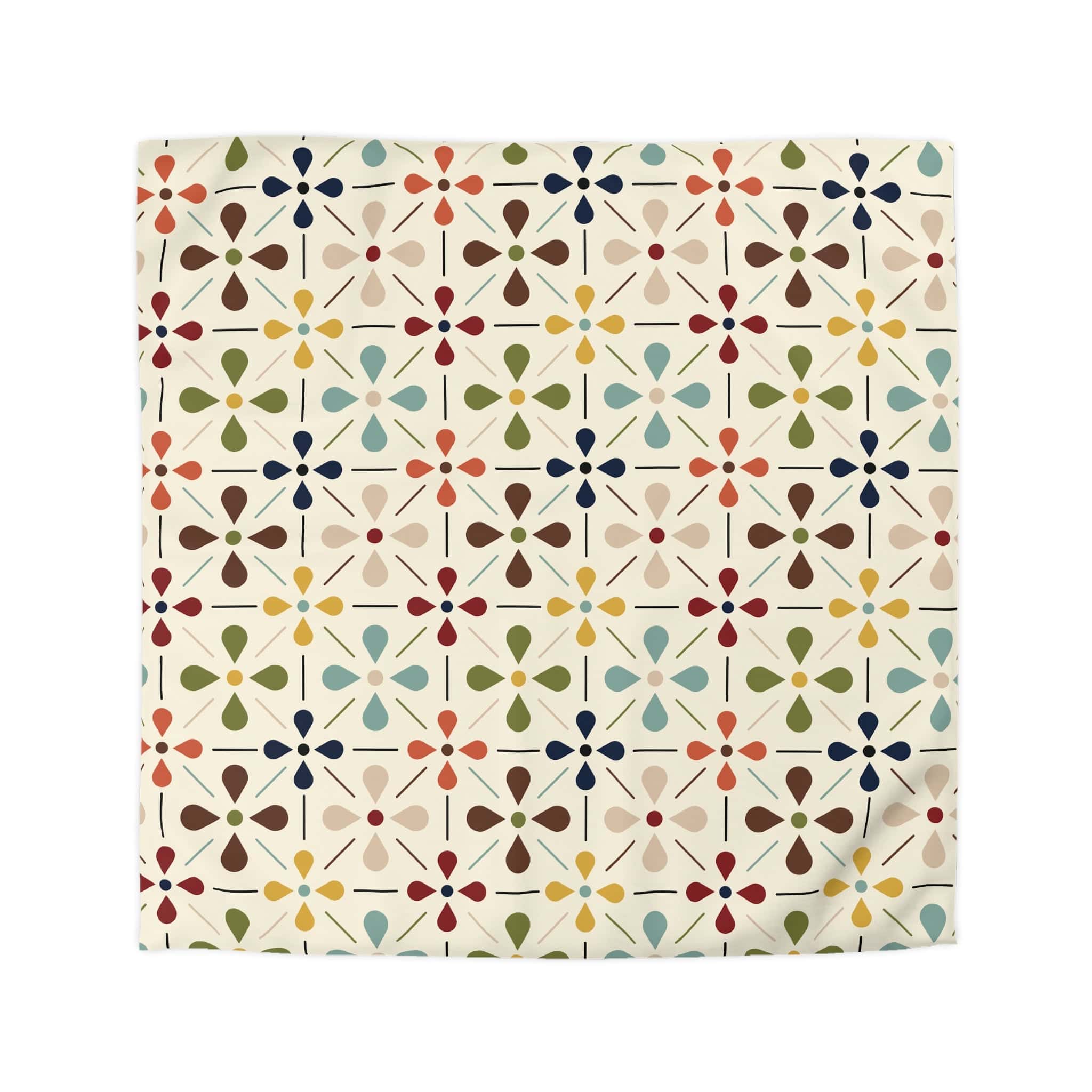 Kate McEnroe New York Mid Century Modern Retro Floral Duvet Cover, Minimalist MCM Aqua Blue, Olive, Mustard, Wine BeddingDuvet Covers77645292283302777400