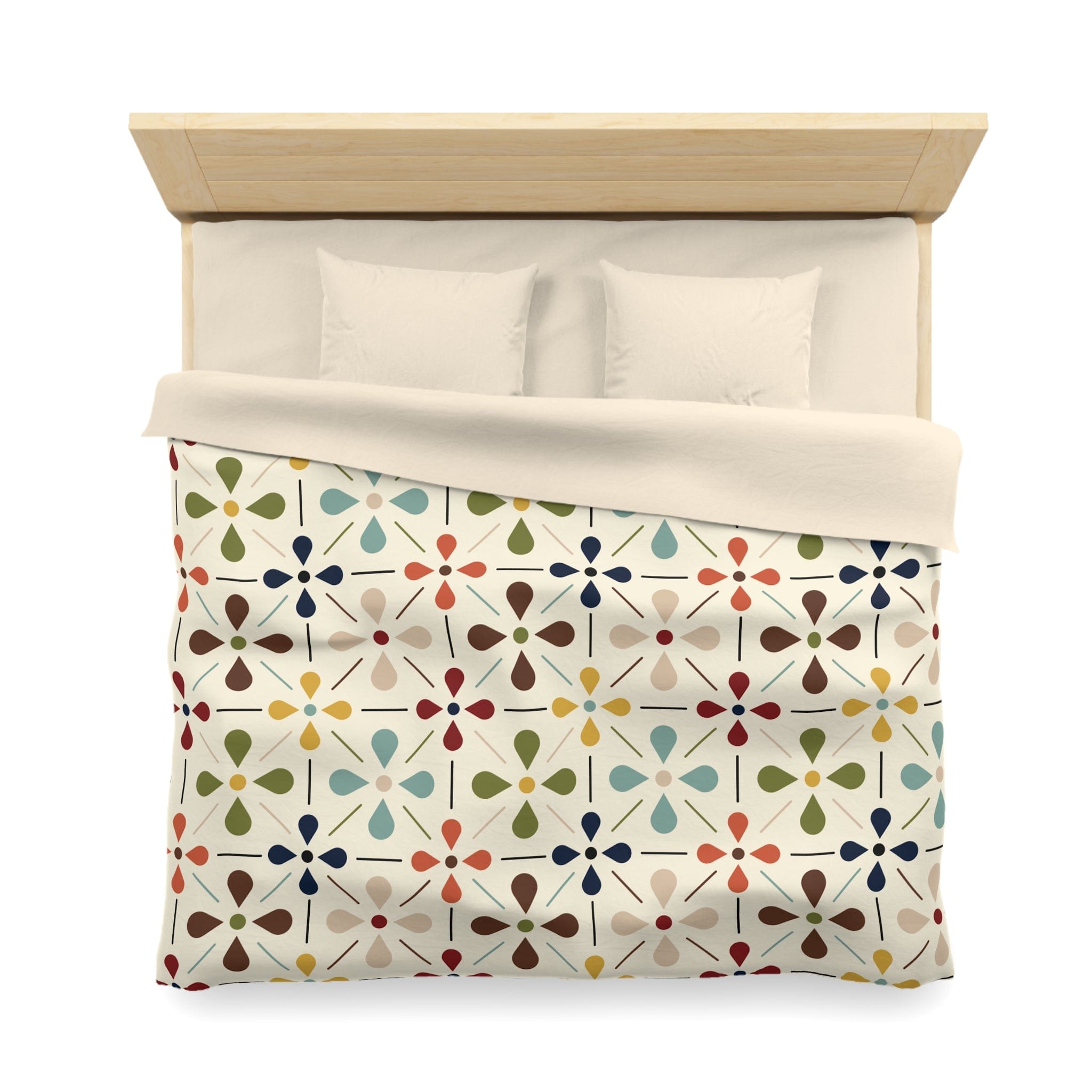 Kate McEnroe New York Mid Century Modern Retro Floral Duvet Cover, Minimalist MCM Aqua Blue, Olive, Mustard, Wine BeddingDuvet Covers77645292283302777400