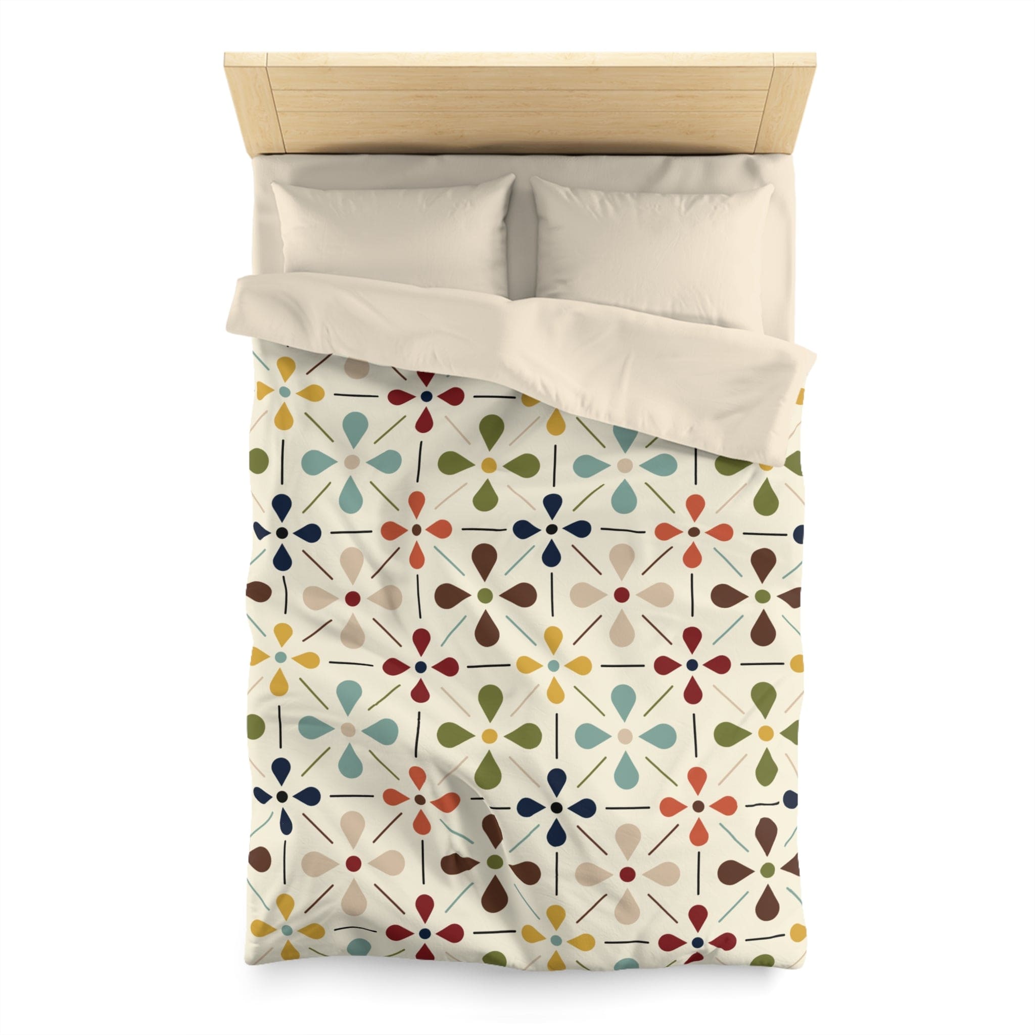 Kate McEnroe New York Mid Century Modern Retro Floral Duvet Cover, Minimalist MCM Aqua Blue, Olive, Mustard, Wine BeddingDuvet Covers77645292283302777400