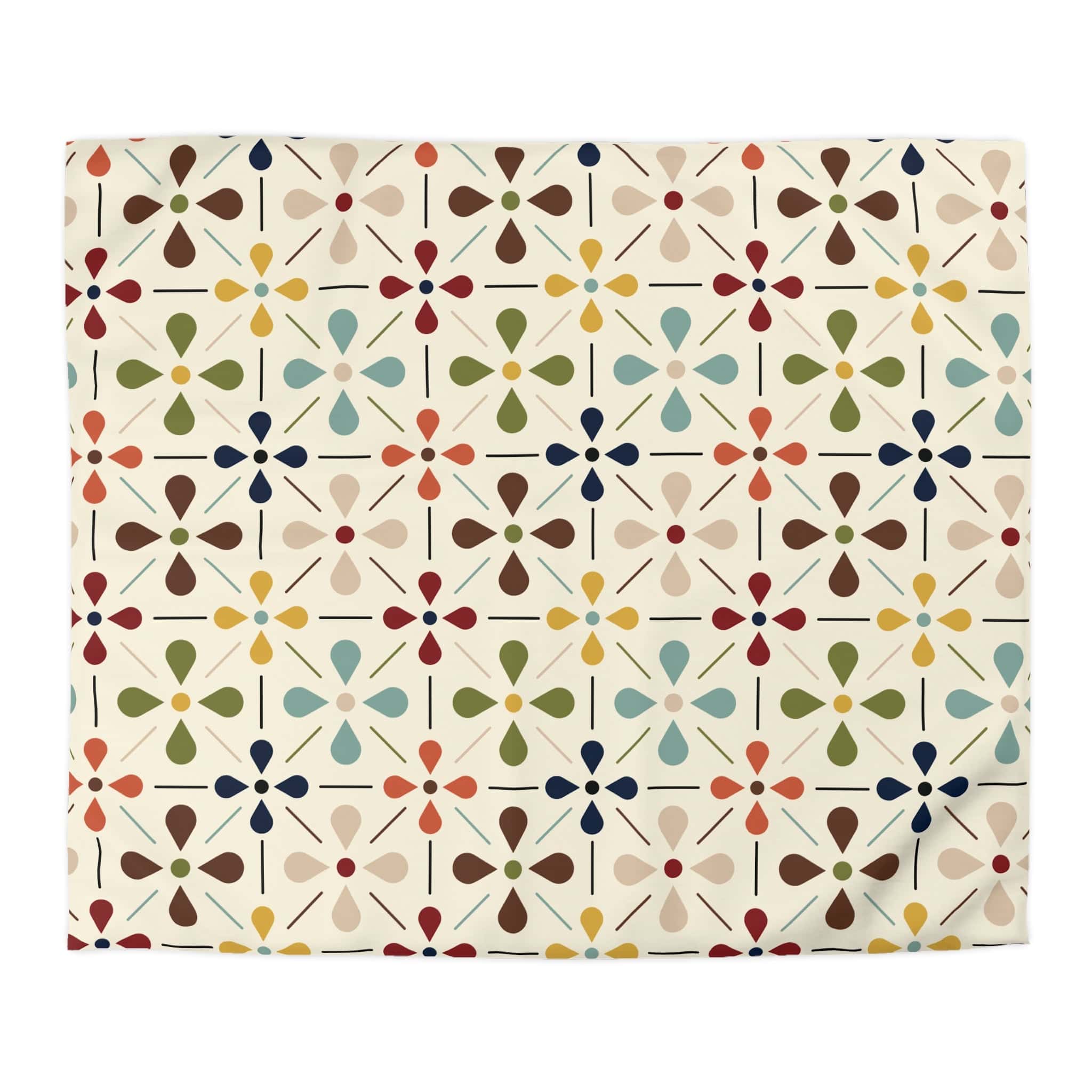 Kate McEnroe New York Mid Century Modern Retro Floral Duvet Cover, Minimalist MCM Aqua Blue, Olive, Mustard, Wine BeddingDuvet Covers77645292283302777400
