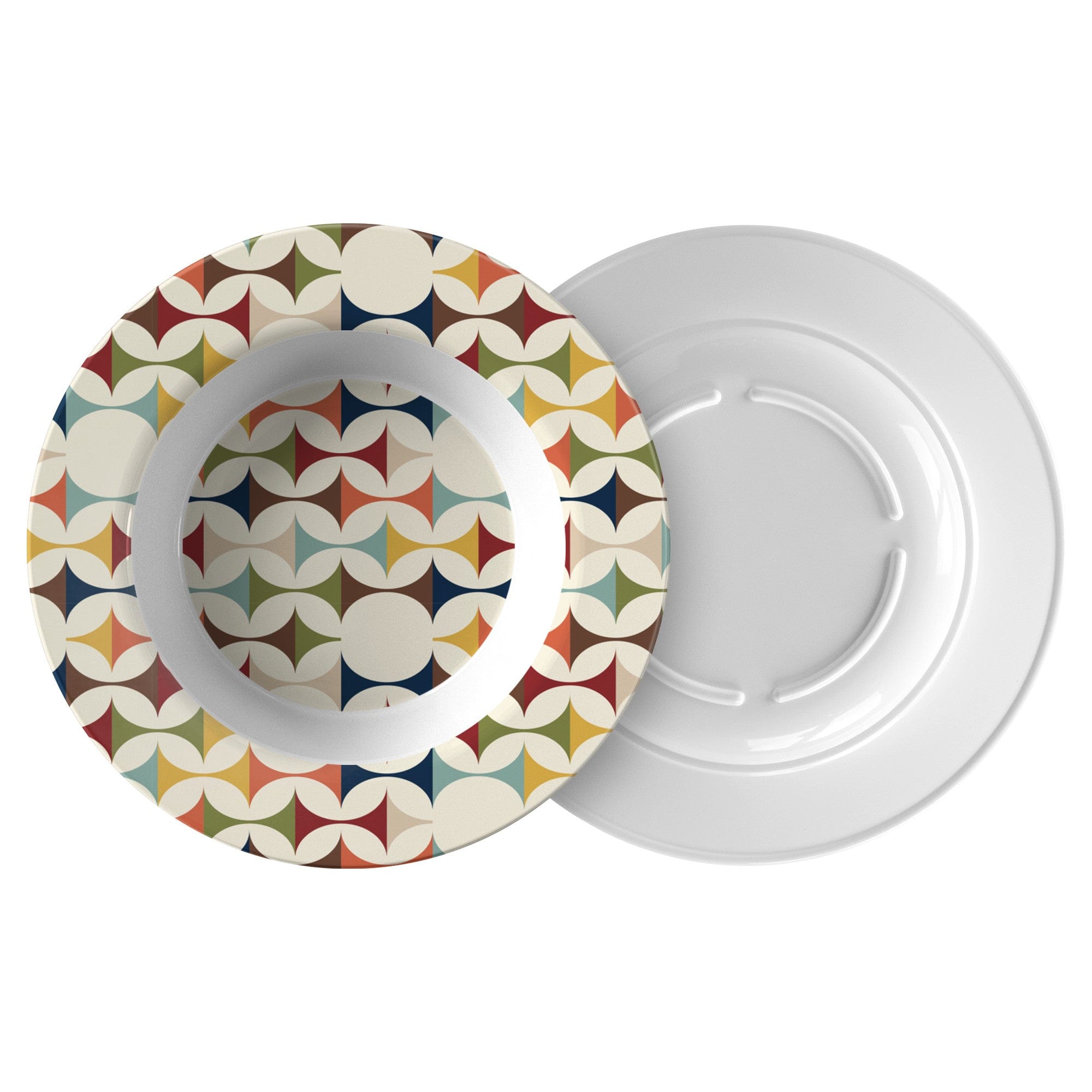 Kate McEnroe New York Mid Century Modern Retro Geometric Bowl, 50s MCM Cream, Teal, Mustard, and Rust DinnerwareBowls9609