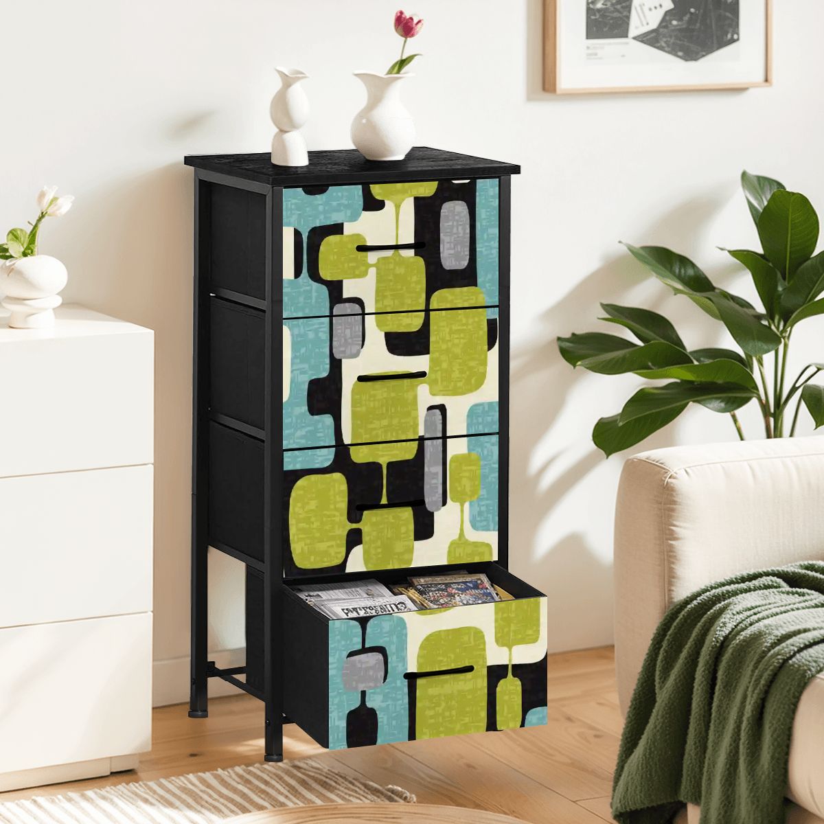 Mid Century Modern Retro Geometric Dresser, 50s Abstract Storage Chest Mid Century Modern Retro Geometric Dresser, 50s Abstract Storage Chest