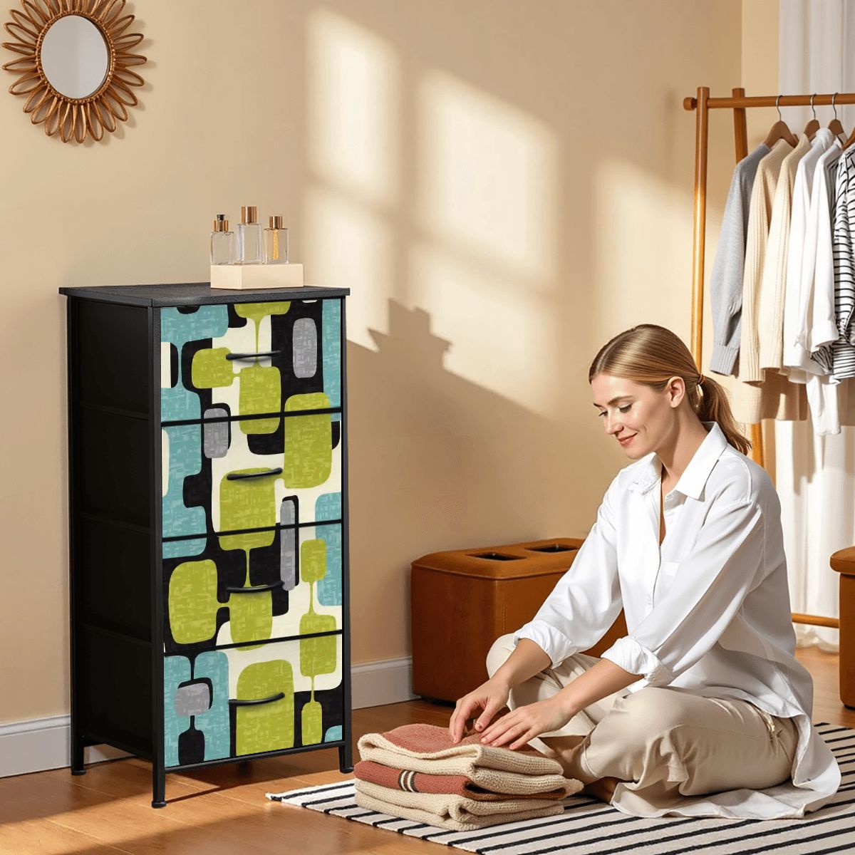 Kate McEnroe New York Mid Century Modern Retro Geometric Dresser, 50s Abstract Storage ChestDressersyIUq1uk0pM