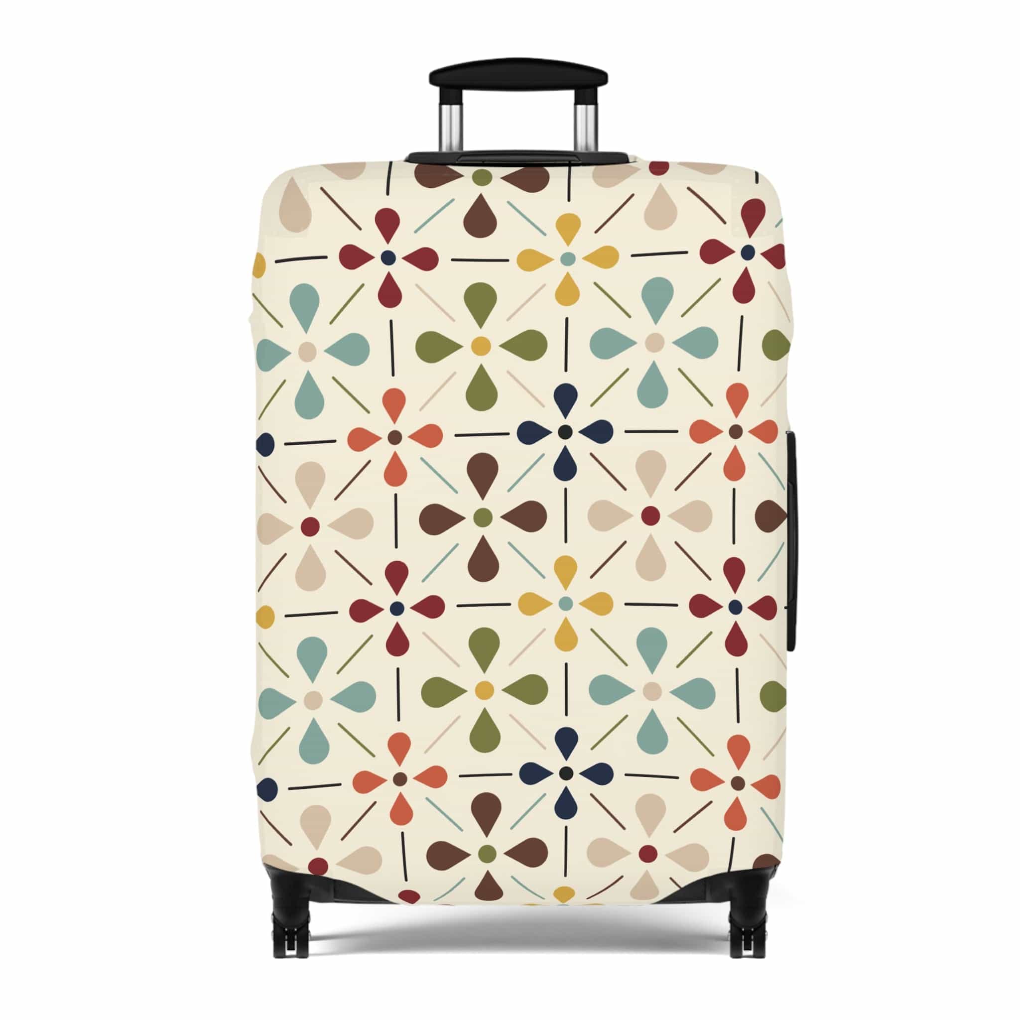Kate McEnroe New York Mid Century Modern Retro Geometric Luggage Cover, 50s MCM Cream, Teal, Mustard, and Rust Suitcase ProtectorLuggage Covers25748675282121575391