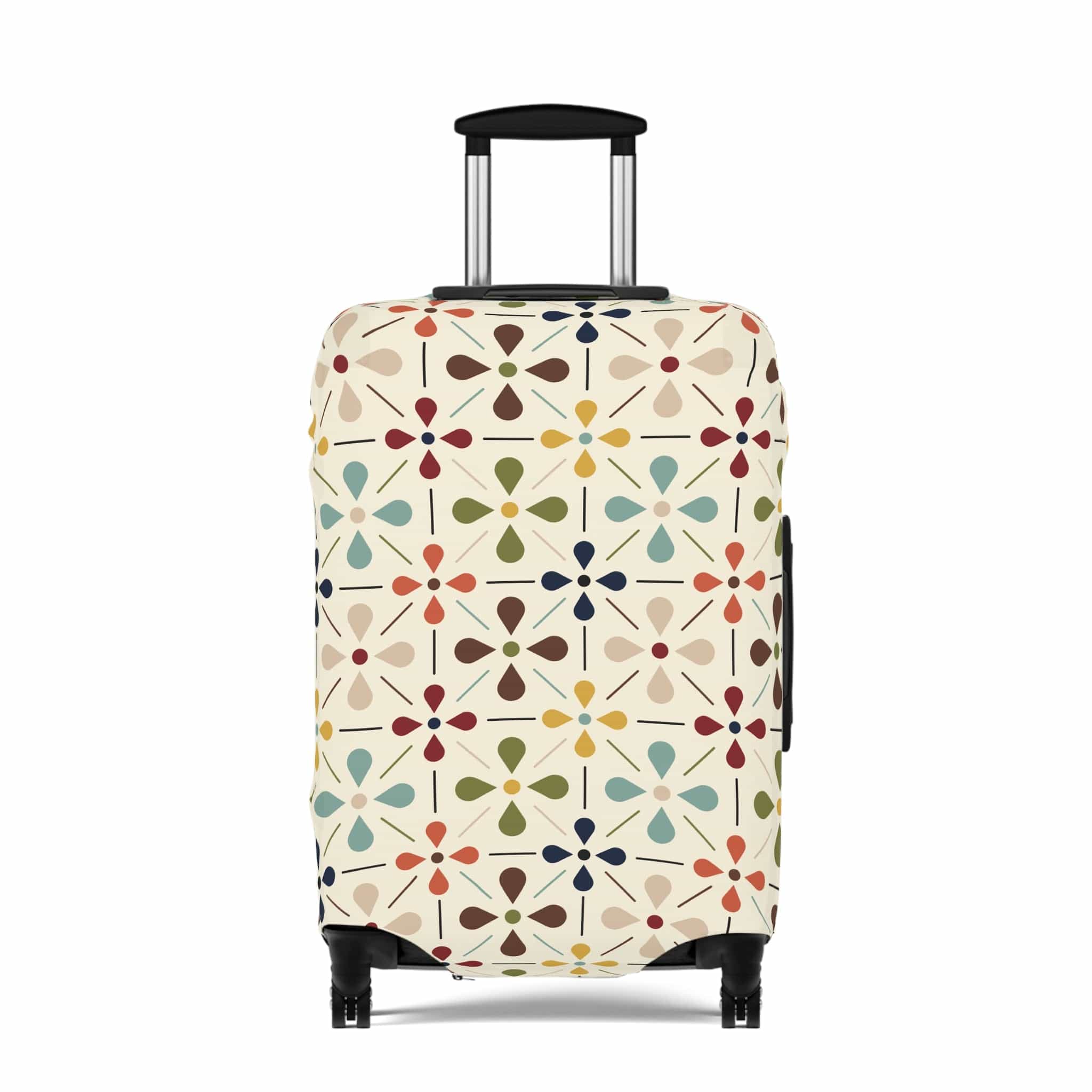 Kate McEnroe New York Mid Century Modern Retro Geometric Luggage Cover, 50s MCM Cream, Teal, Mustard, and Rust Suitcase ProtectorLuggage Covers25748675282121575391