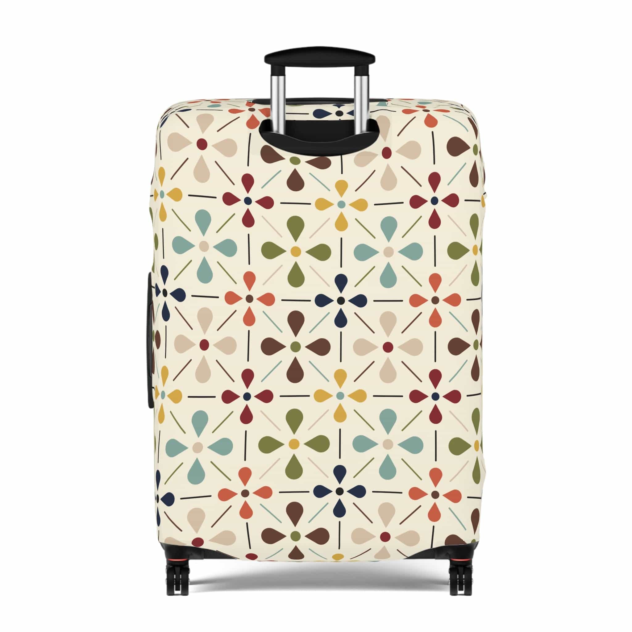 Kate McEnroe New York Mid Century Modern Retro Geometric Luggage Cover, 50s MCM Cream, Teal, Mustard, and Rust Suitcase ProtectorLuggage Covers25748675282121575391