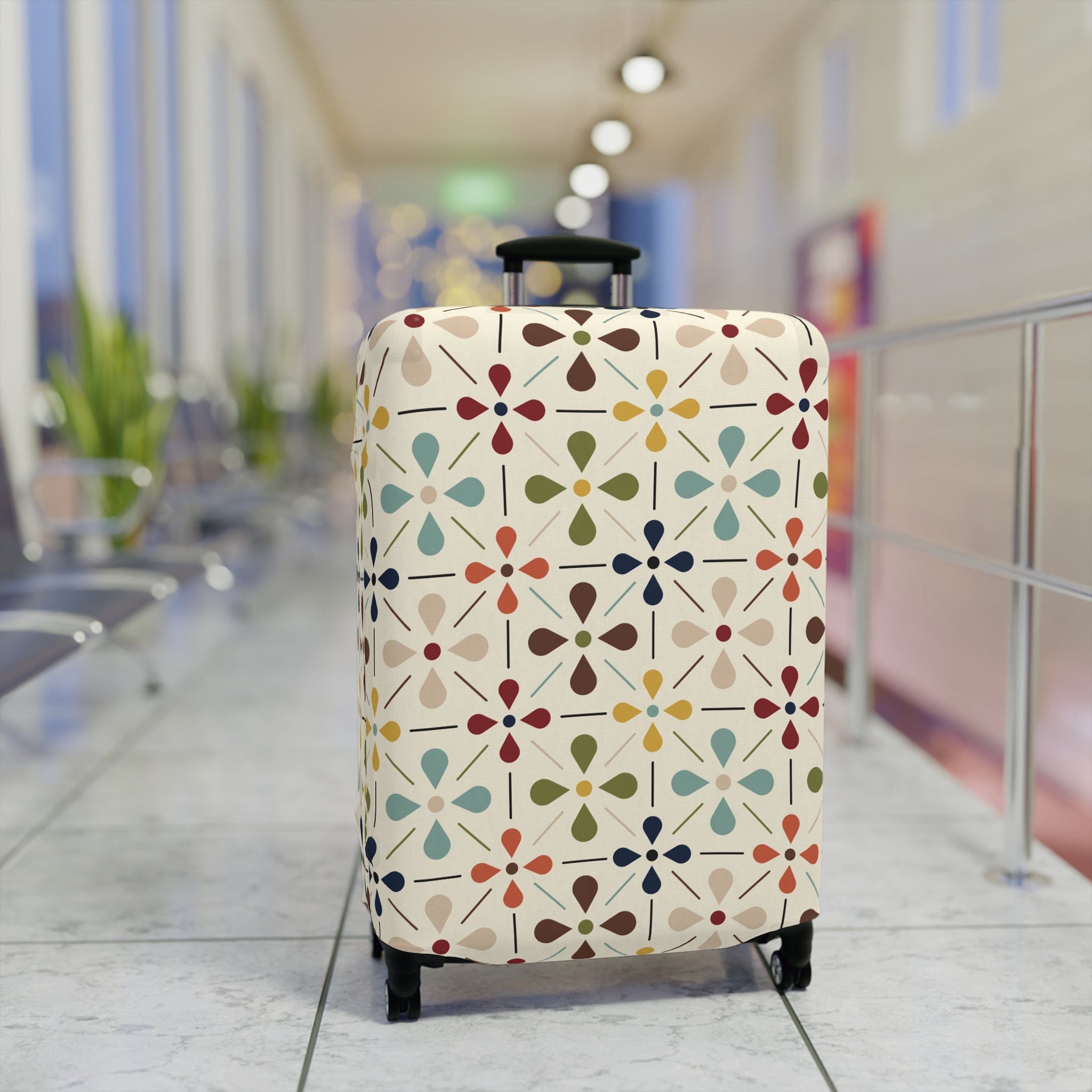 Kate McEnroe New York Mid Century Modern Retro Geometric Luggage Cover, 50s MCM Cream, Teal, Mustard, and Rust Suitcase ProtectorLuggage Covers25748675282121575391