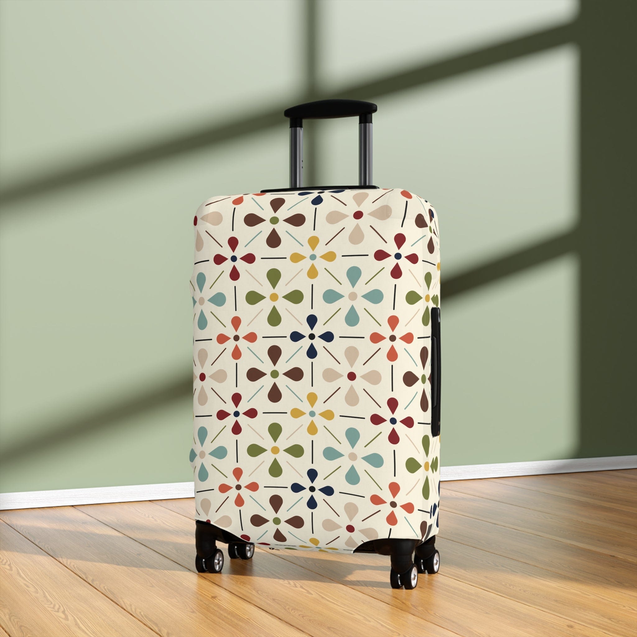 Kate McEnroe New York Mid Century Modern Retro Geometric Luggage Cover, 50s MCM Cream, Teal, Mustard, and Rust Suitcase ProtectorLuggage Covers25748675282121575391