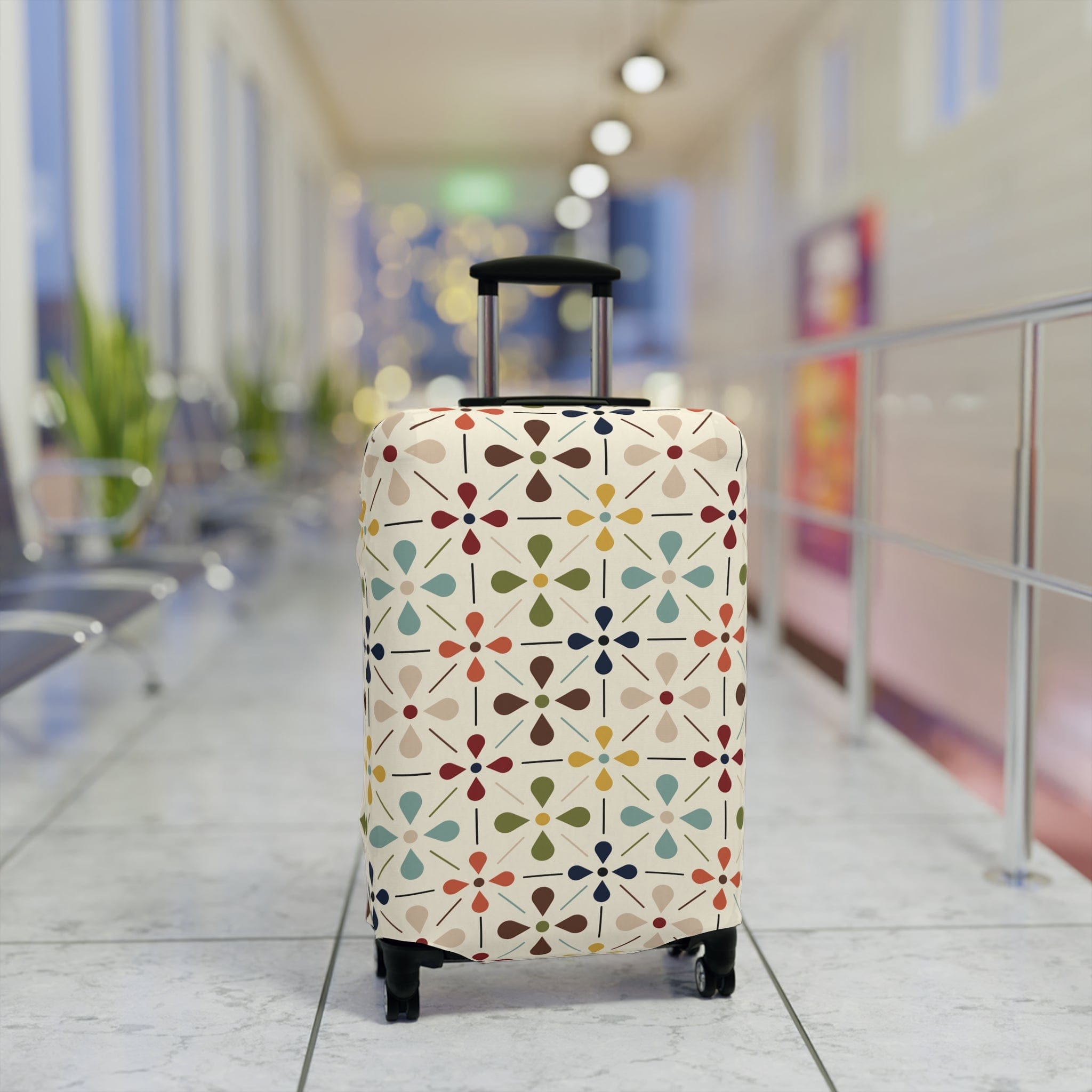 Kate McEnroe New York Mid Century Modern Retro Geometric Luggage Cover, 50s MCM Cream, Teal, Mustard, and Rust Suitcase ProtectorLuggage Covers25748675282121575391