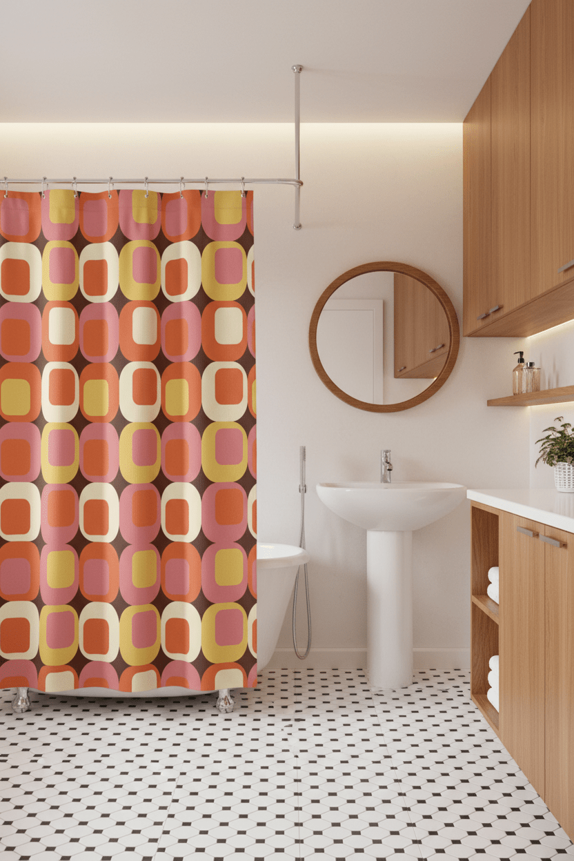 Kate McEnroe New York Mid Century Modern Retro Geometric Squares Shower CurtainShower Curtains15032008933636869054