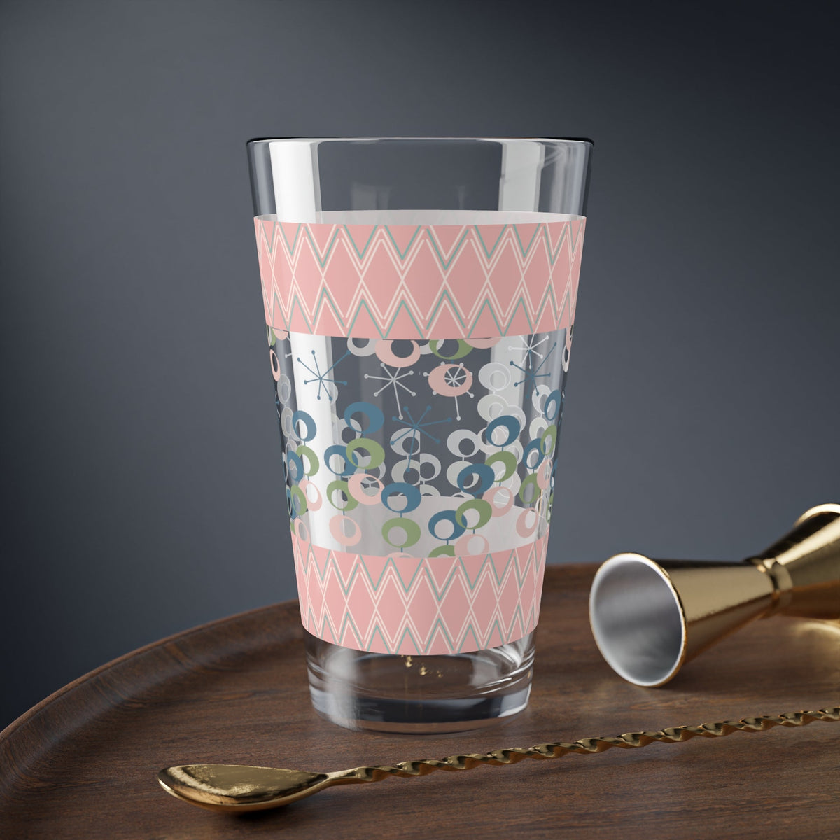Kate McEnroe New York Mid Century Modern Retro Pint Glass, MCM Cocktail Shaker, Atomic Starburst BarwarePint Glasses81693876444414636469