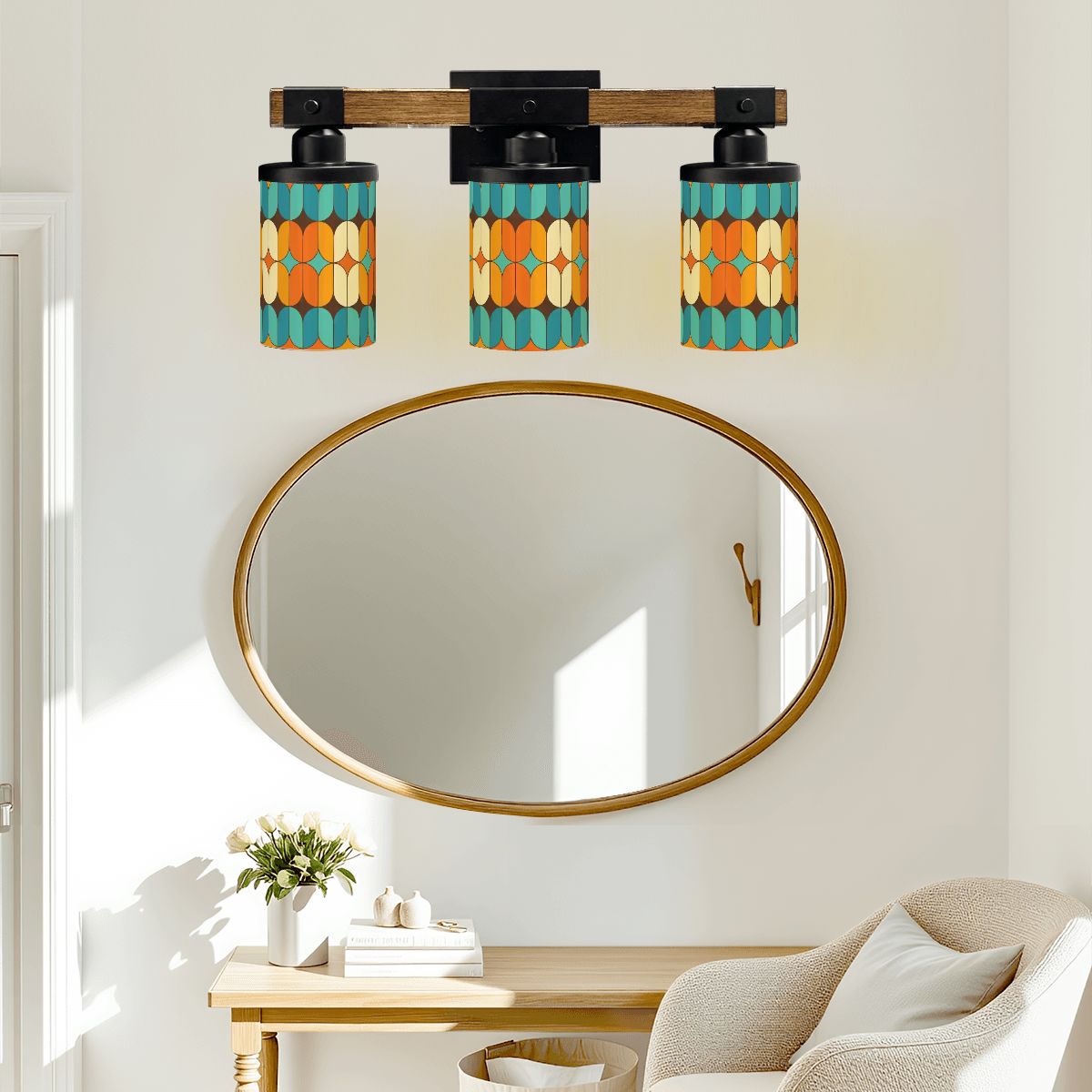 Kate McEnroe New York Mid Century Modern Retro Teal Orange Geometric Vanity LightVanity Light Fixtures9djdBZPLyq