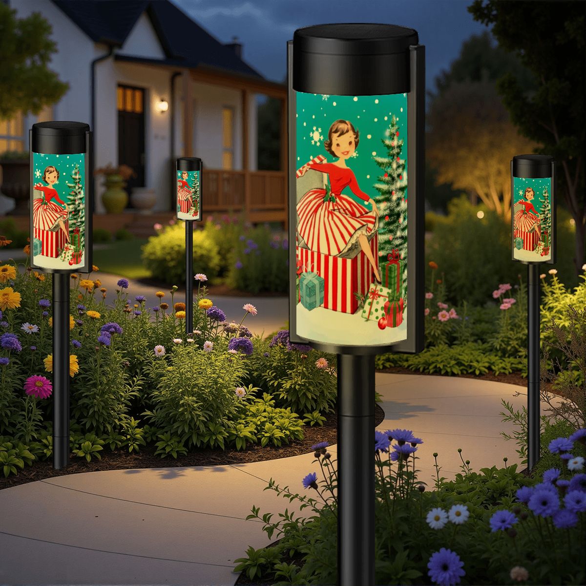 Kate McEnroe New York Mid Century Modern Retro Vintage 50s Christmas Girl Pathway Garden Solar LightsSolar Garden Stake LightsrLUEBKFvyA