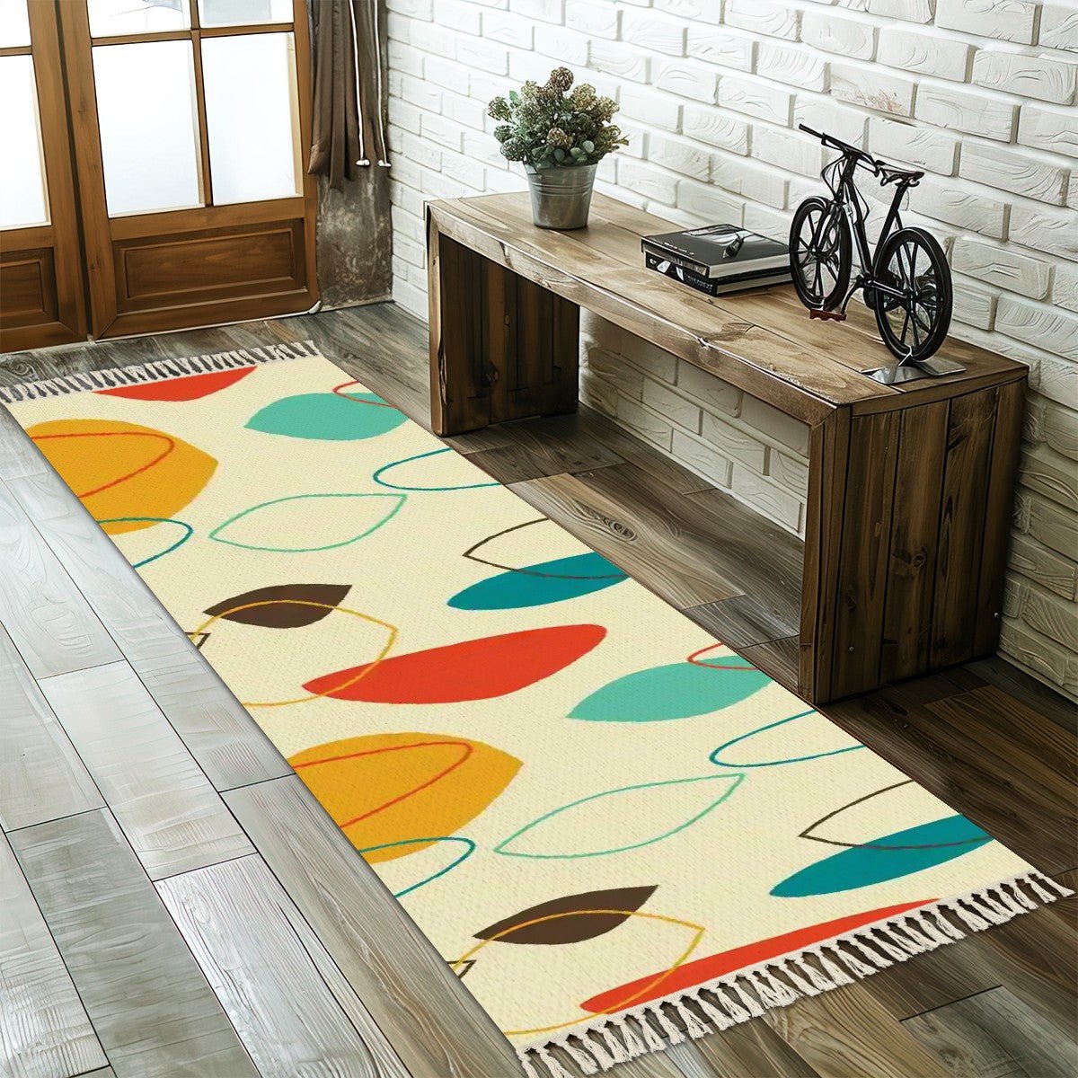 Kate McEnroe New York Mid Century Modern Runner Rug, Retro Geometric Boomerang Design Hallway Accent, 1950s Atomic Style Floor DecorRugs & MatsCWKIC0qCLC