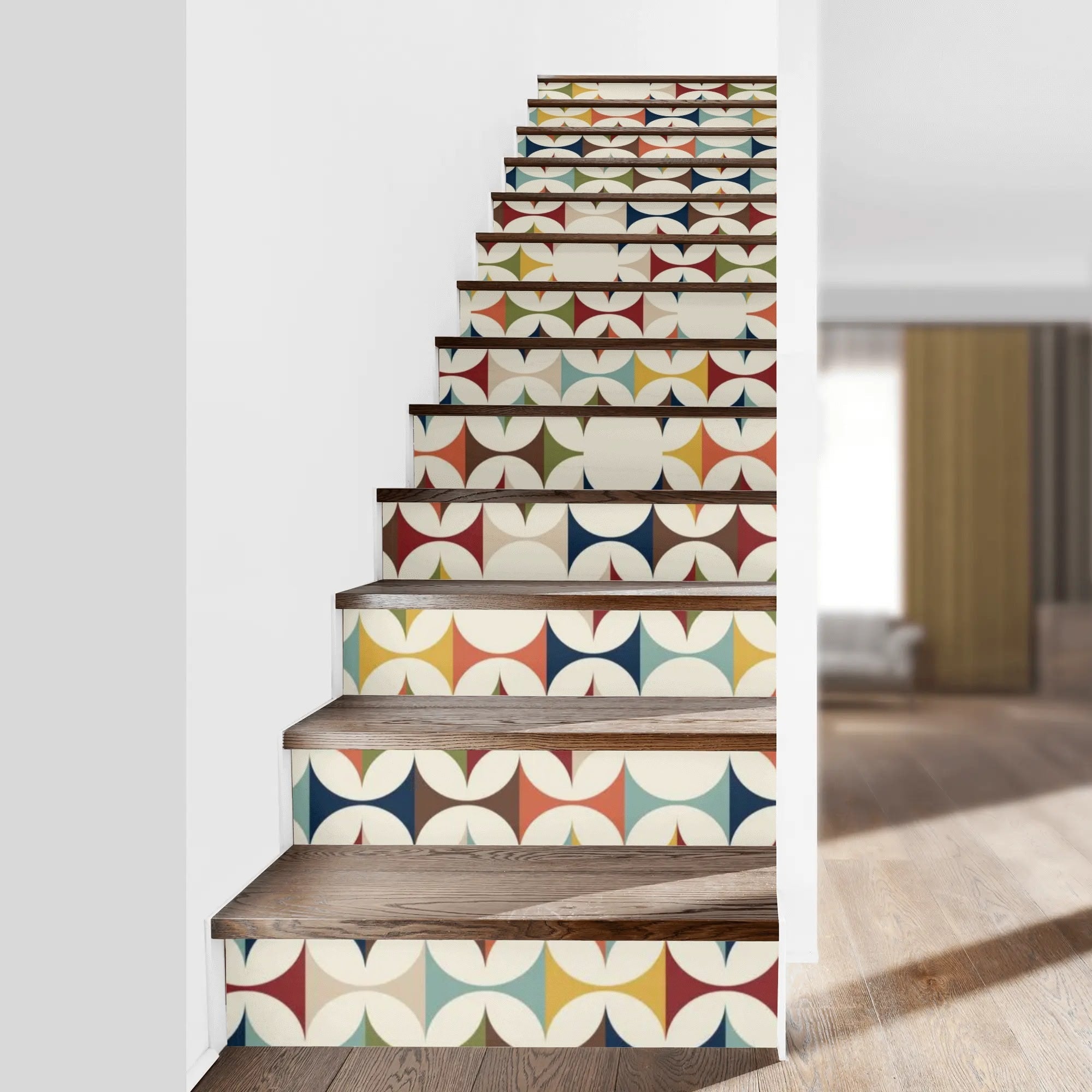 Kate McEnroe New York Mid Century Modern Scandinavian Danish Modern Peel And Stick 13pcs Stair Risers, Retro MCM Home DecorStair RisersY535V0MN - 1