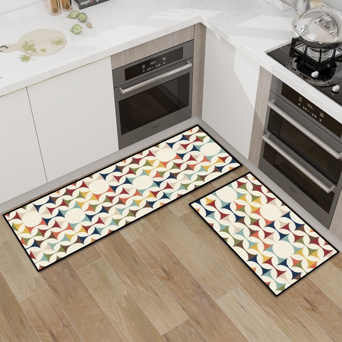 Kate McEnroe New York Mid Century Modern Scandinavian Mat Set, Danish Modern Retro Kitchen Bath Floor MatsKitchen Floor MatsNxuOHGY5CR