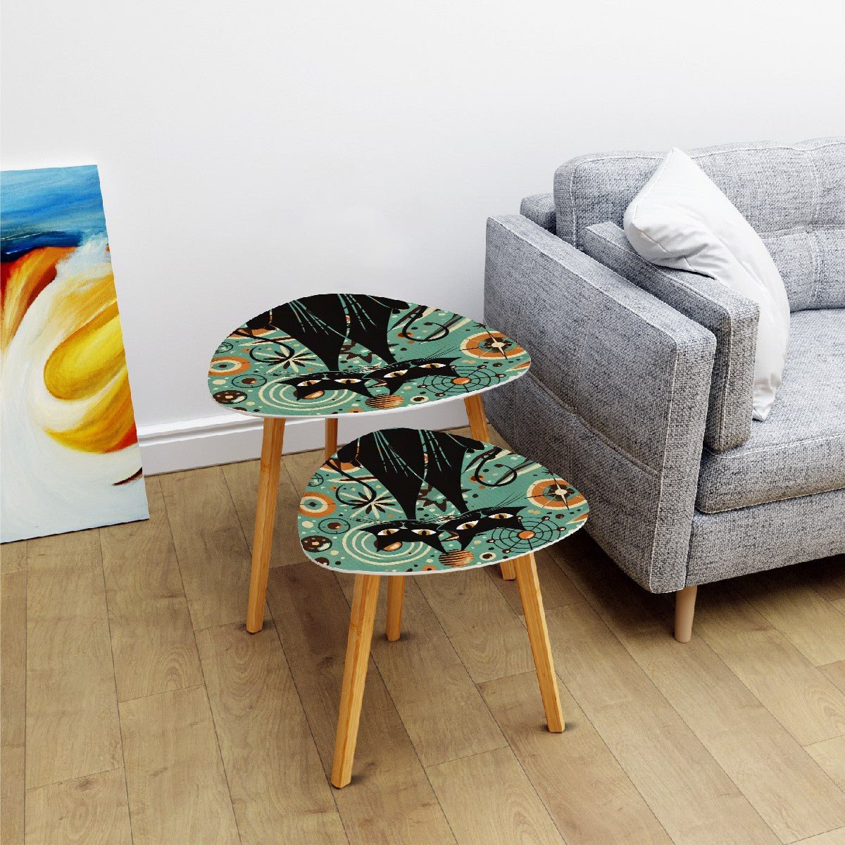 Kate McEnroe New York Mid Century Modern Sexton Cat Nesting Tables, Retro Atomic, Space Age Coffee Table SetNesting TablesXp7eprrjAB