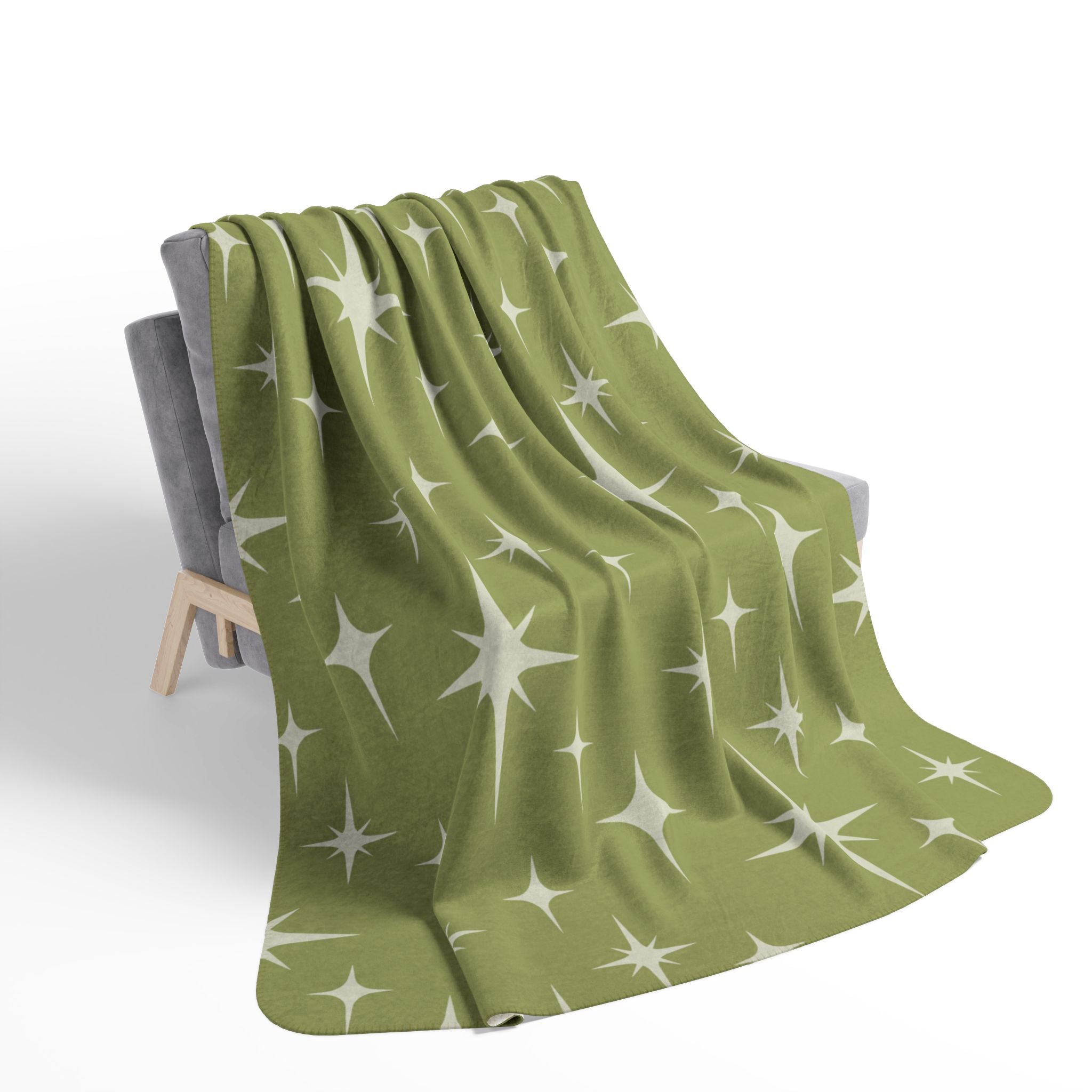 Kate McEnroe New York Mid Century Modern Sherpa Blanket, Retro Starburst MCM Fleece Throw, Vintage 50s Atomic Age Lime Green, Cream BeddingBlankets26351046397570090926