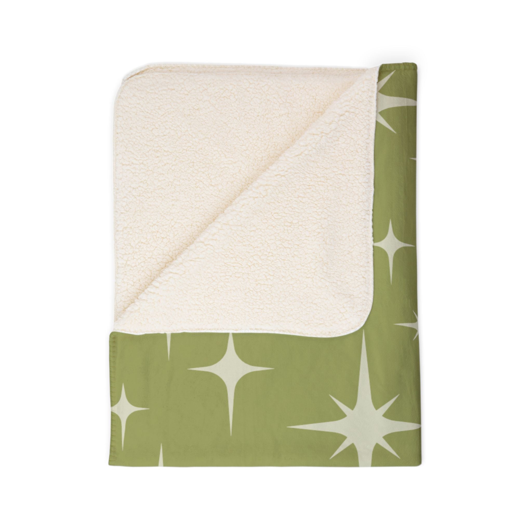 Kate McEnroe New York Mid Century Modern Sherpa Blanket, Retro Starburst MCM Fleece Throw, Vintage 50s Atomic Age Lime Green, Cream BeddingBlankets26351046397570090926