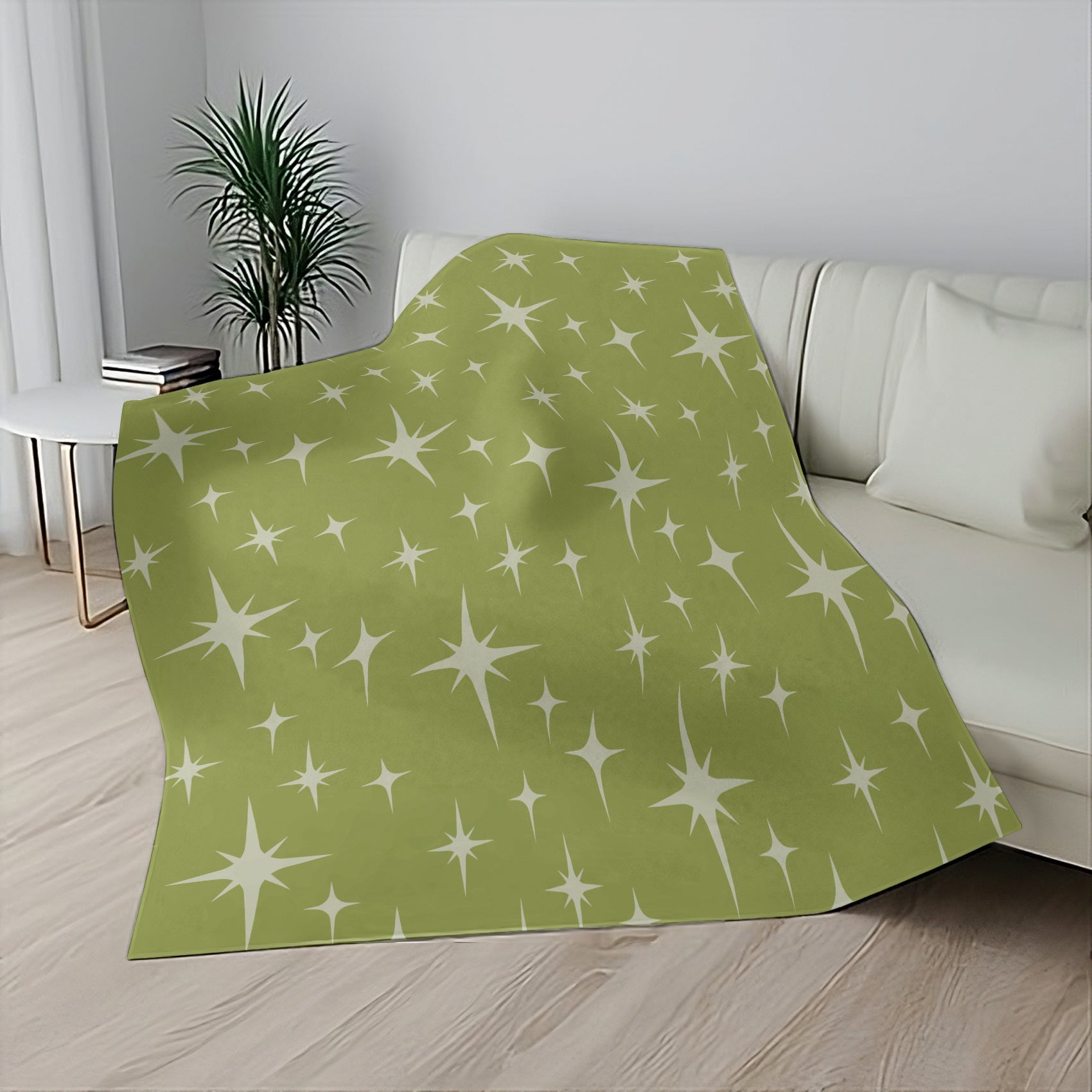 Kate McEnroe New York Mid Century Modern Sherpa Blanket, Retro Starburst MCM Fleece Throw, Vintage 50s Atomic Age Lime Green, Cream BeddingBlankets28830887771763986766
