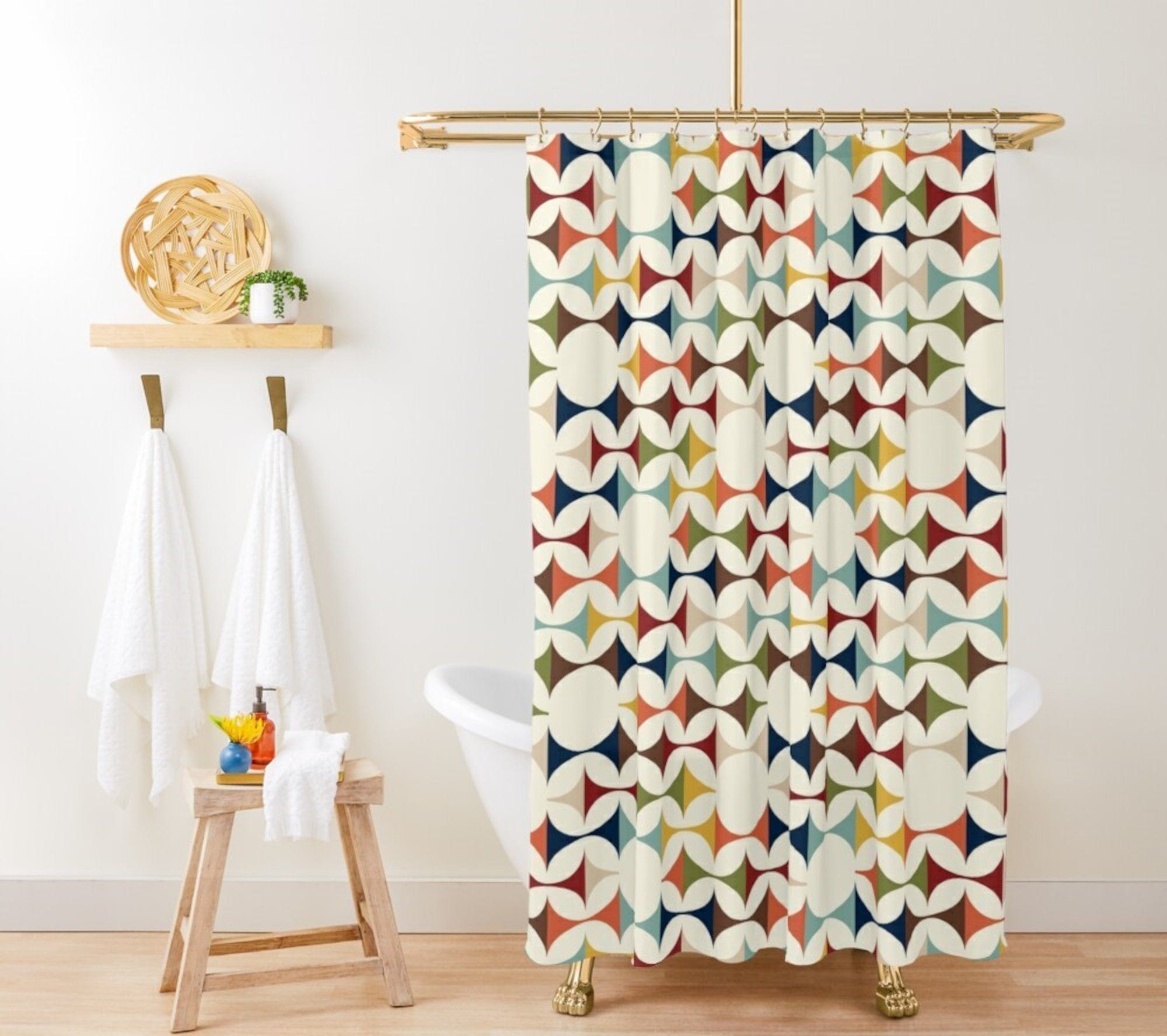 Kate McEnroe New York Mid Century Modern Shower Curtain, 50s MCM Retro Chic Bathroom Decor, Colorful Bath AccentShower Curtains26858179596812182072