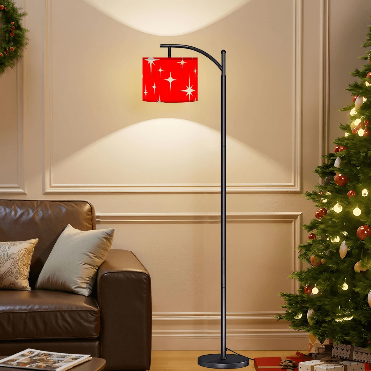 Kate McEnroe New York Mid Century Modern Starburst Arc Floor Lamp, Retro Red Atomic Accent LightingArc Floor LampsTPpaYNzZGr