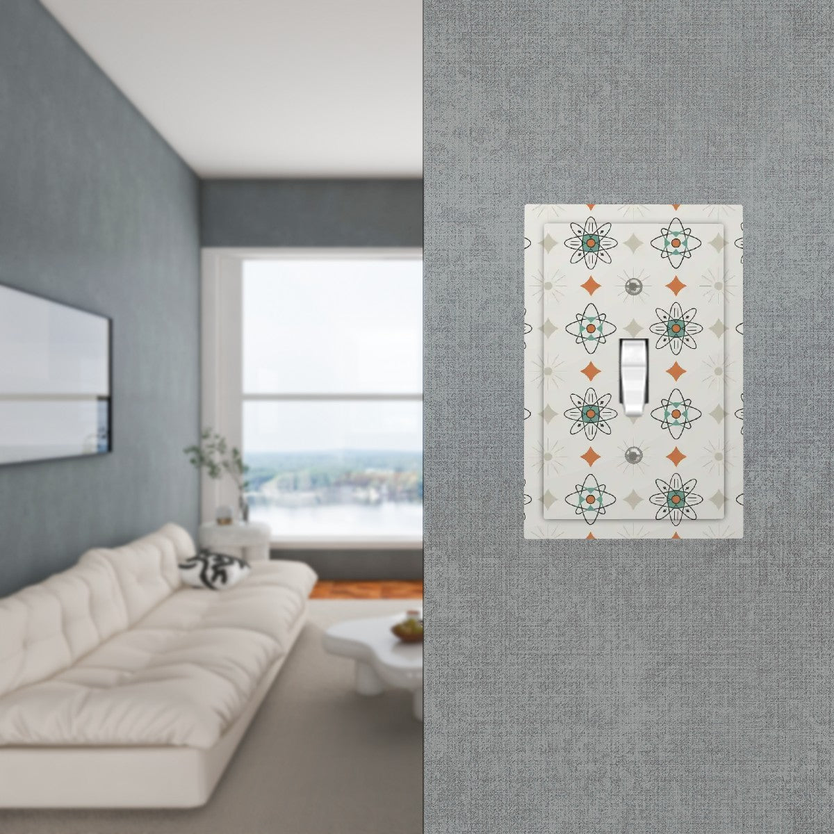 Kate McEnroe New York Mid Century Modern Starburst Atomic Switch Plate Retro Cream TealSwitch PlatesWHOCFBgA8t