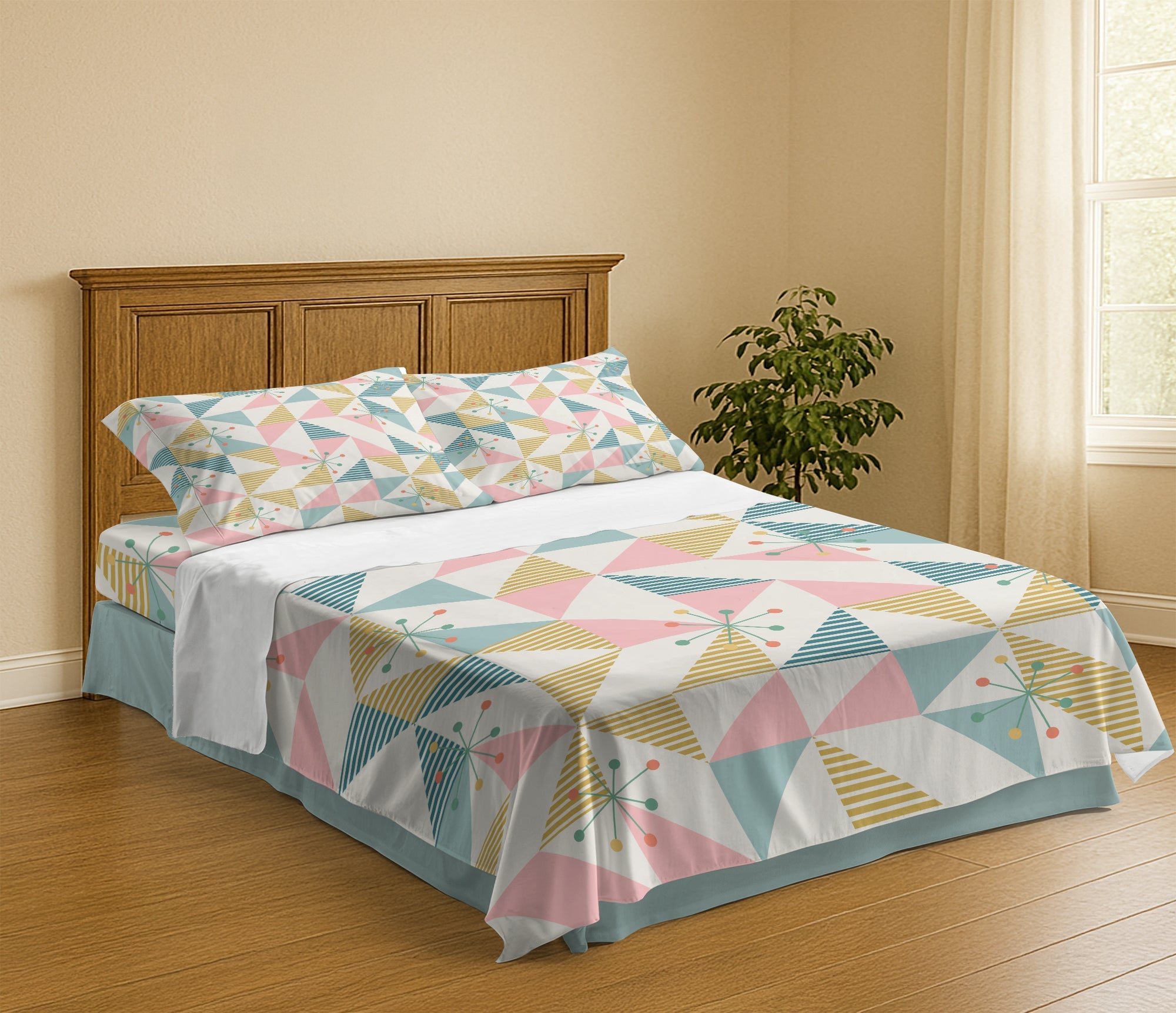 Kate McEnroe New York Mid Century Modern Starburst Bed Sheet Set, Retro Geometric MCM Cotton BeddingBed Sheet Set