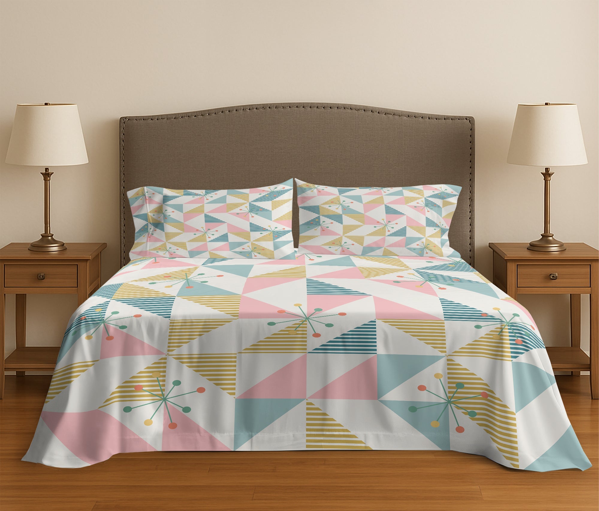 Kate McEnroe New York Mid Century Modern Starburst Bed Sheet Set, Retro Geometric MCM Cotton BeddingBed Sheet Set
