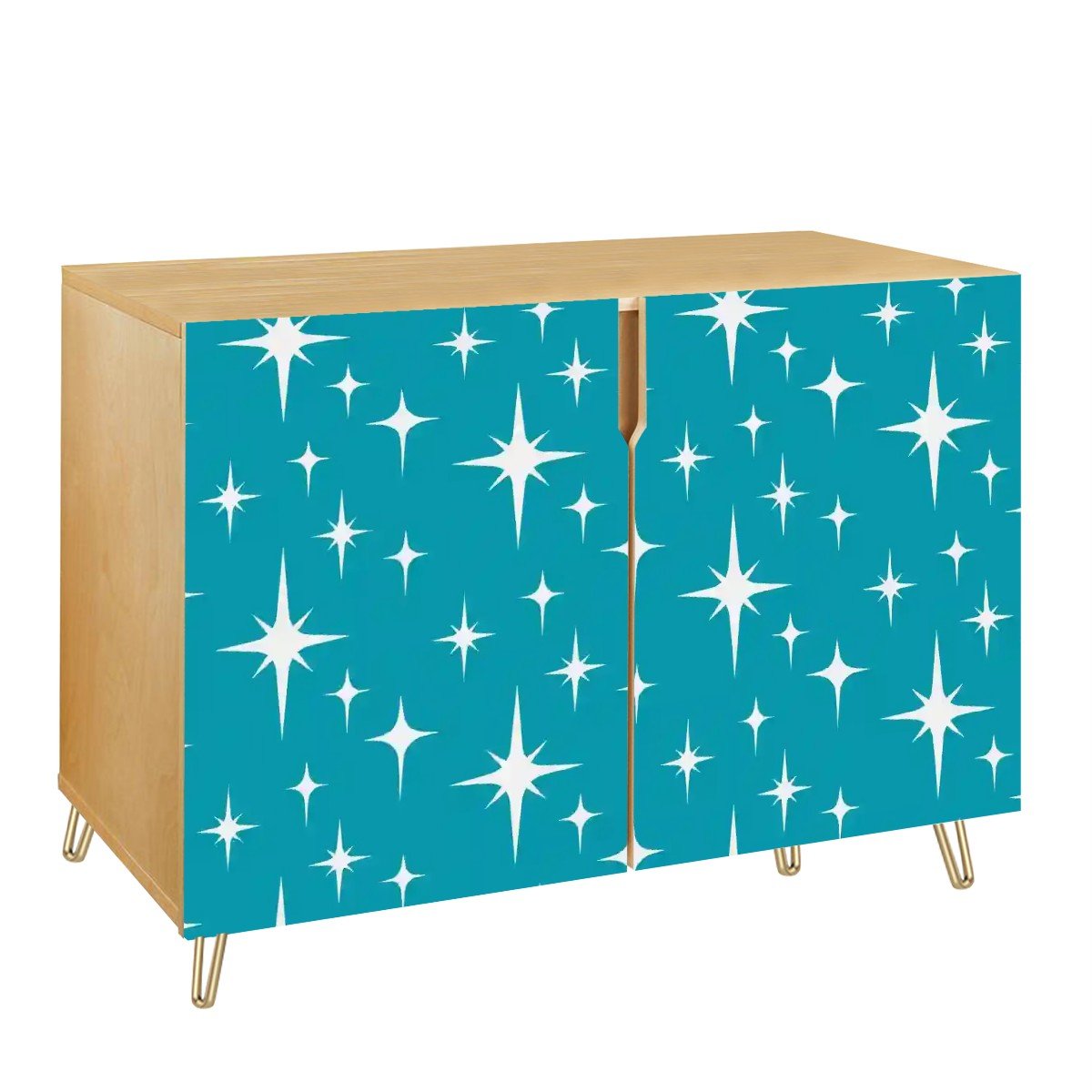 Kate McEnroe New York Mid Century Modern Starburst Credenza, Retro 50s Storage Cabinet in Teal, MCM Accent FurnitureStorage CabinetsnRDR9nt3uS