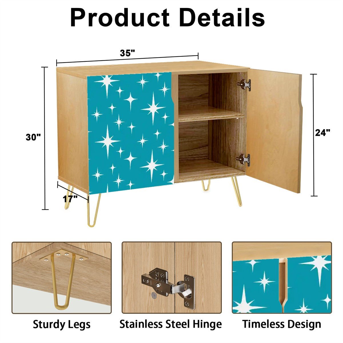 Kate McEnroe New York Mid Century Modern Starburst Credenza, Retro 50s Storage Cabinet in Teal, MCM Accent FurnitureStorage CabinetsnRDR9nt3uS
