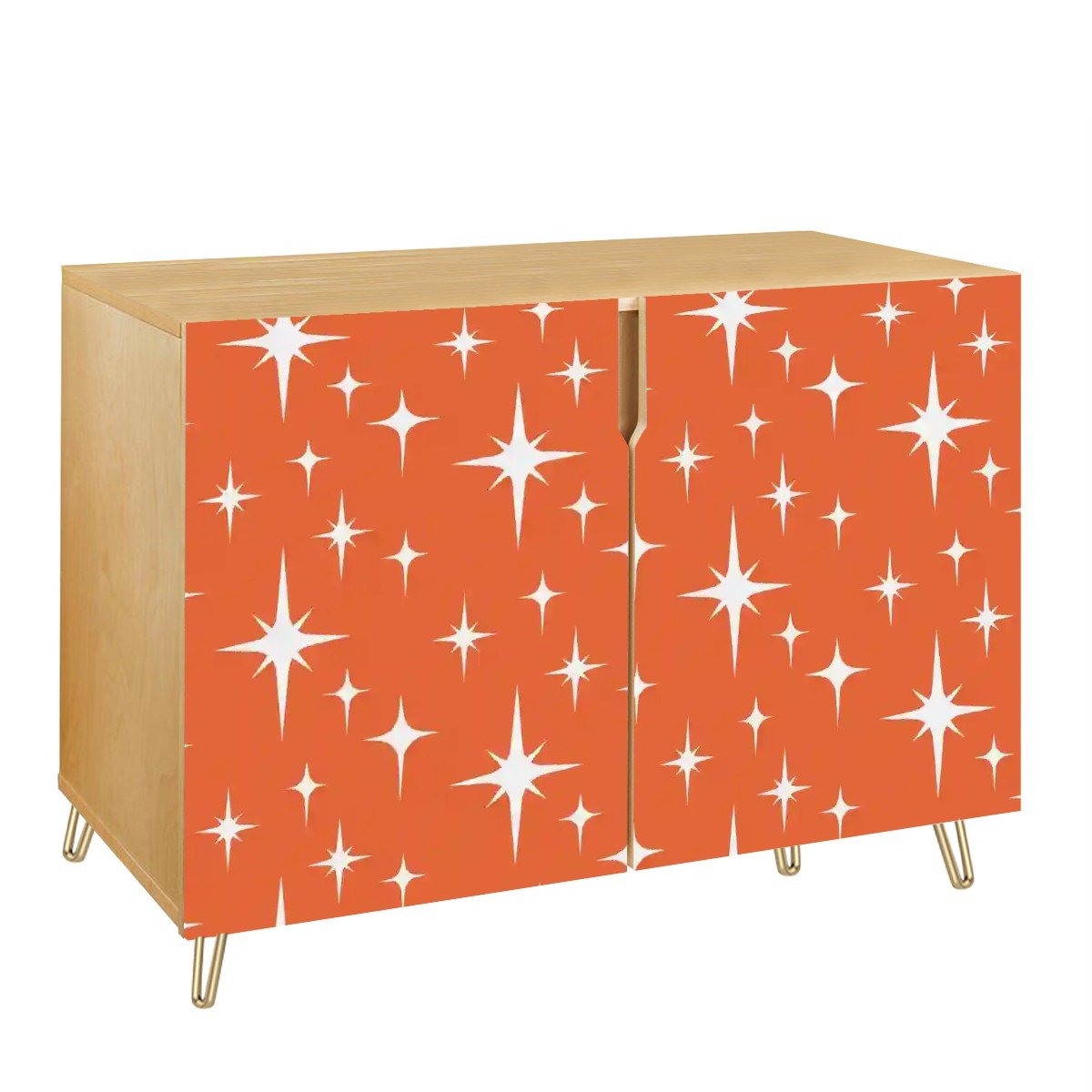 Kate McEnroe New York Mid Century Modern Starburst Credenza, Retro Orange 50s Storage Cabinet, MCM Space Age Accent FurnitureStorage CabinetsLxrkiSba3A