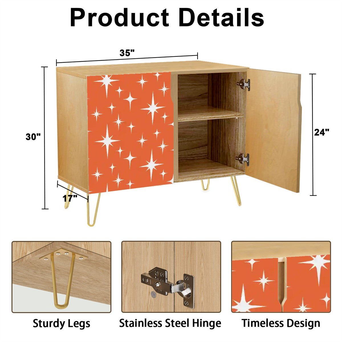 Kate McEnroe New York Mid Century Modern Starburst Credenza, Retro Orange 50s Storage Cabinet, MCM Space Age Accent FurnitureStorage CabinetsLxrkiSba3A