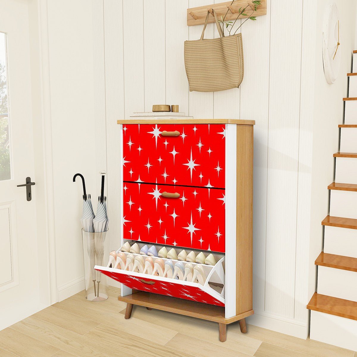 Kate McEnroe New York Mid Century Modern Starburst Entryway Shoe Organizer, Retro Starburst Storage SolutionShoe StorageQiagzKrCaF