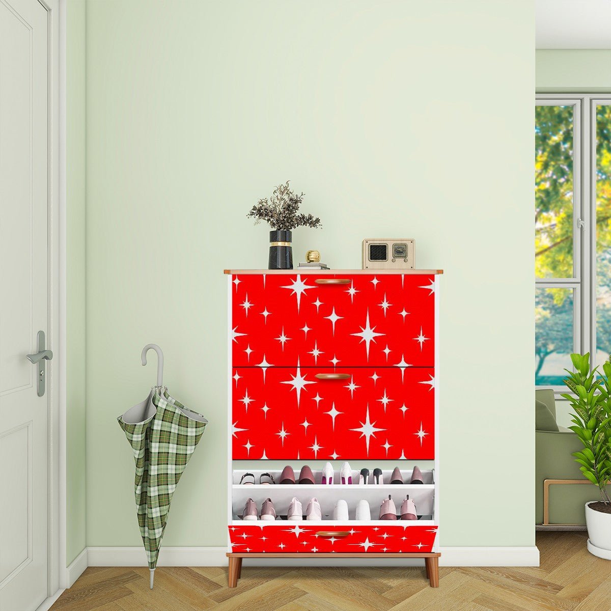 Kate McEnroe New York Mid Century Modern Starburst Entryway Shoe Organizer, Retro Starburst Storage SolutionShoe StorageQiagzKrCaF