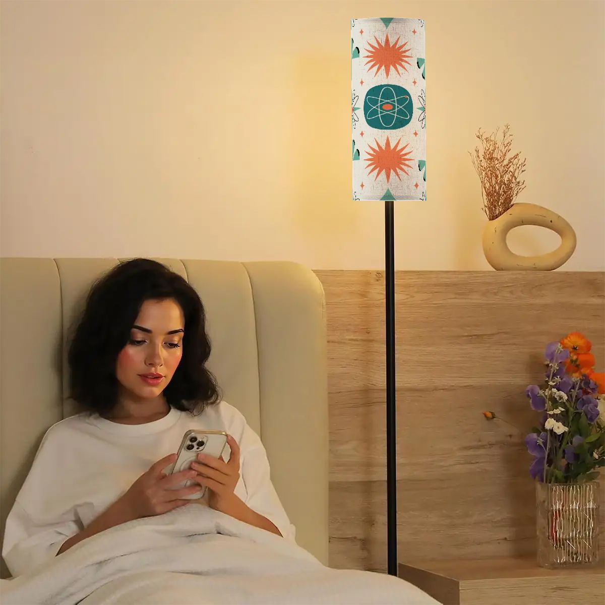 Kate McEnroe New York Mid Century Modern Starburst Floor Lamp, Retro Atomic Teal Orange Accent LightFloor LampsbvOYQSmVxu