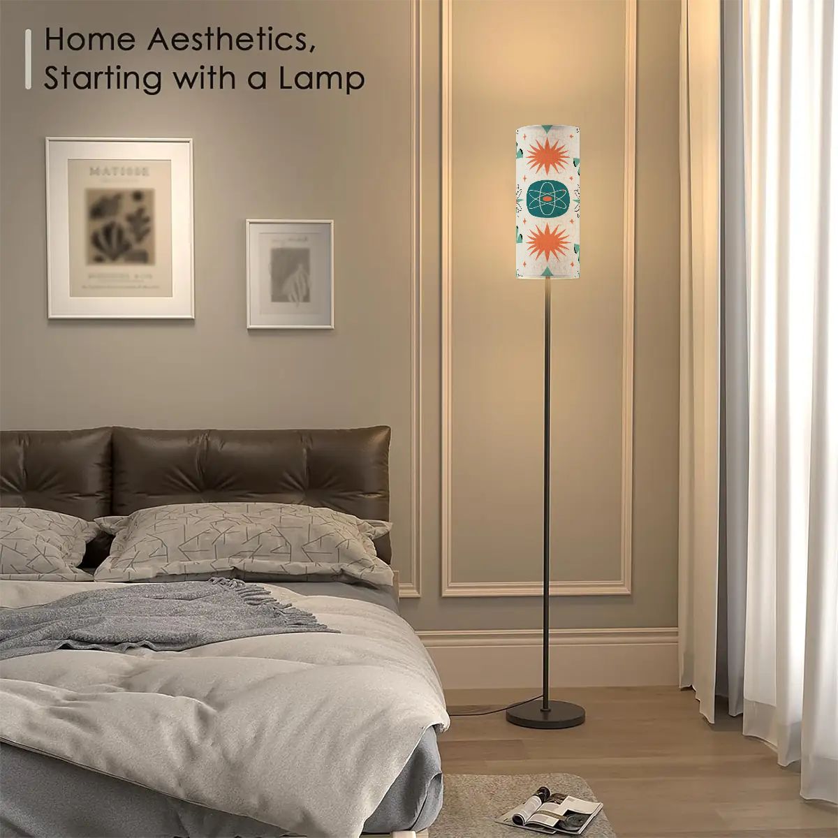 Kate McEnroe New York Mid Century Modern Starburst Floor Lamp, Retro Atomic Teal Orange Accent LightFloor LampsbvOYQSmVxu