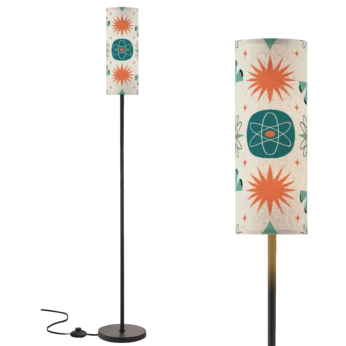 Mid Century Modern Starburst Floor Lamp, Retro Atomic Teal Orange Acce ...