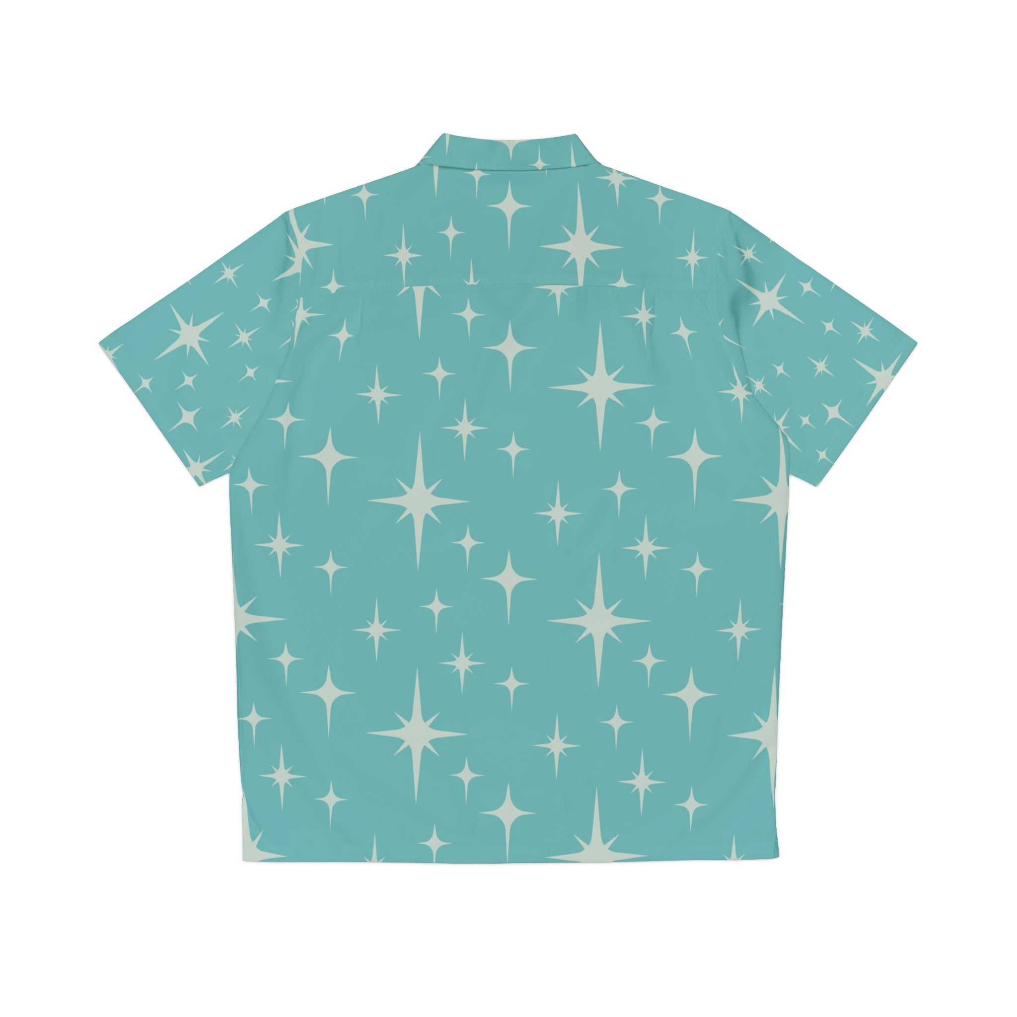 Kate McEnroe New York Mid Century Modern Starburst Hawaiian Shirt, Retro 50s Lounge Wear, MCM Teal Men&