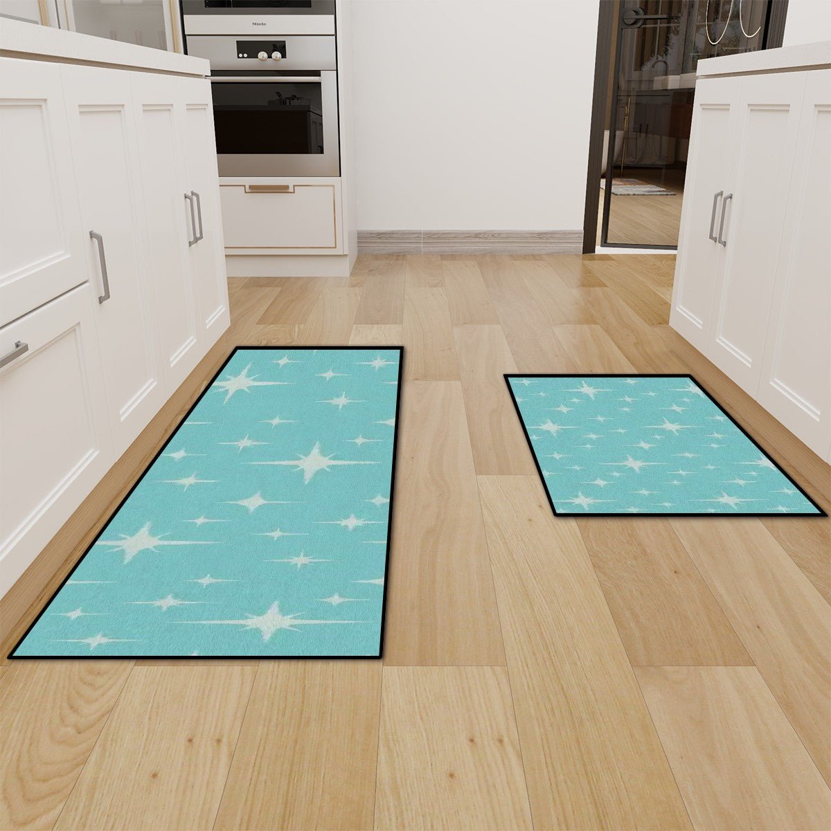 Kate McEnroe New York Mid Century Modern Starburst Kitchen Mat Set, Retro 50s Floor RugsKitchen Floor MatsAo5FbXAZ3d