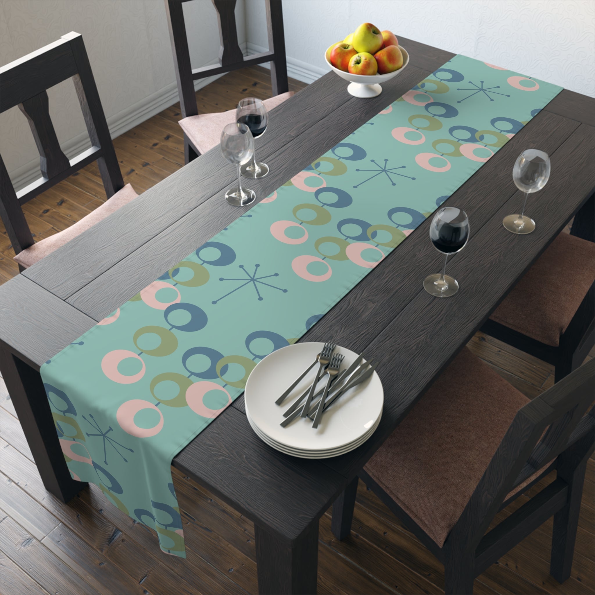 Kate McEnroe New York Mid Century Modern Table Runner, Retro Orbs Atomic Dining DecorTable Runners16589469380622880573