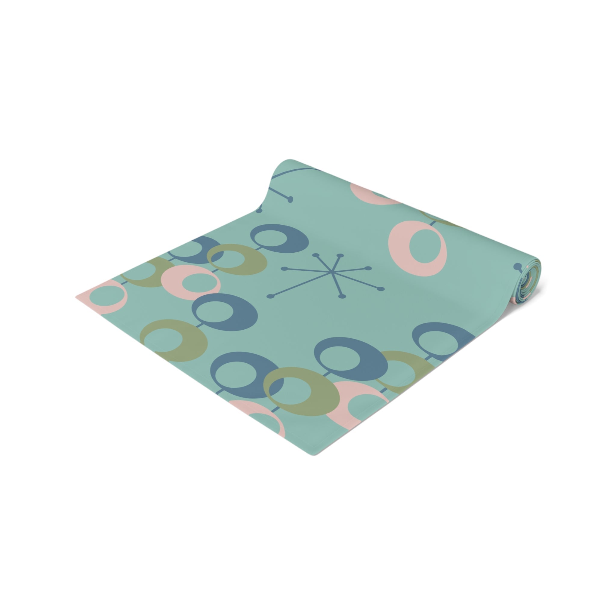 Kate McEnroe New York Mid Century Modern Table Runner, Retro Orbs Atomic Dining DecorTable Runners16589469380622880573