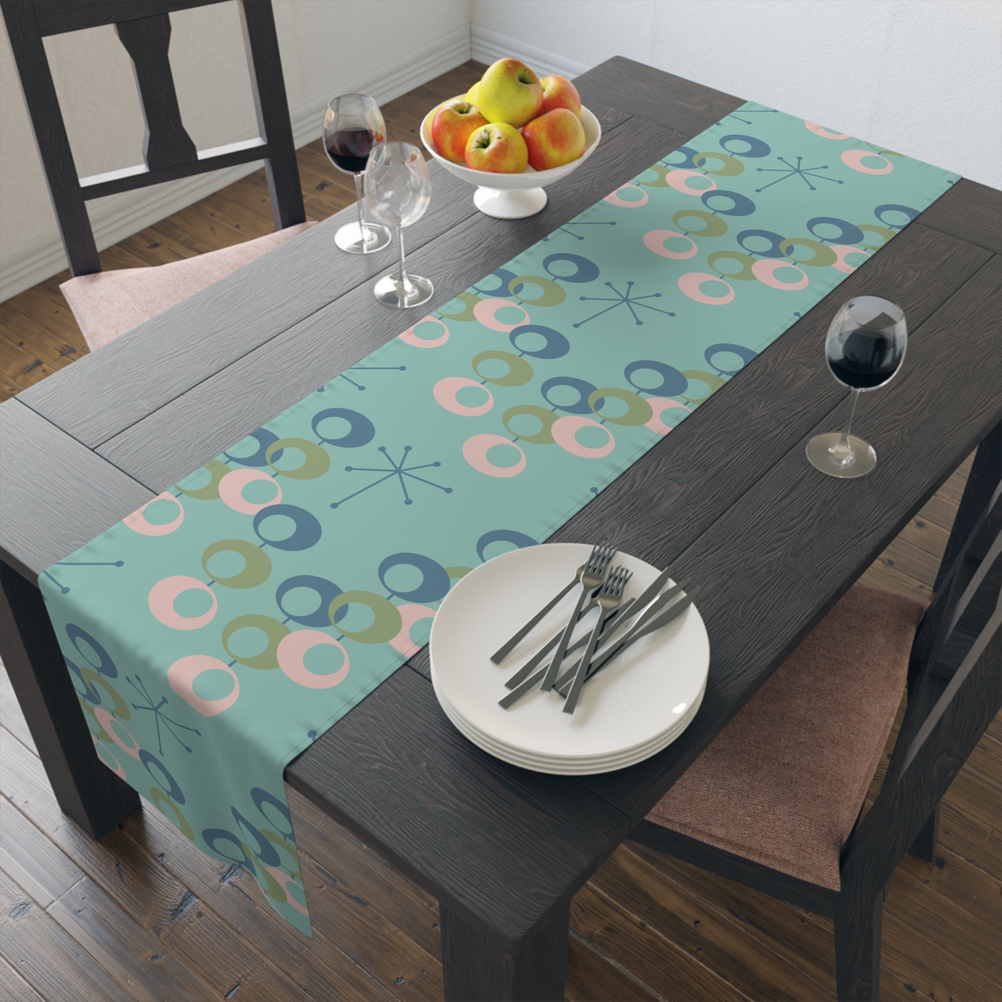 Kate McEnroe New York Mid Century Modern Table Runner, Retro Orbs Atomic Dining DecorTable Runners79813555029819977755