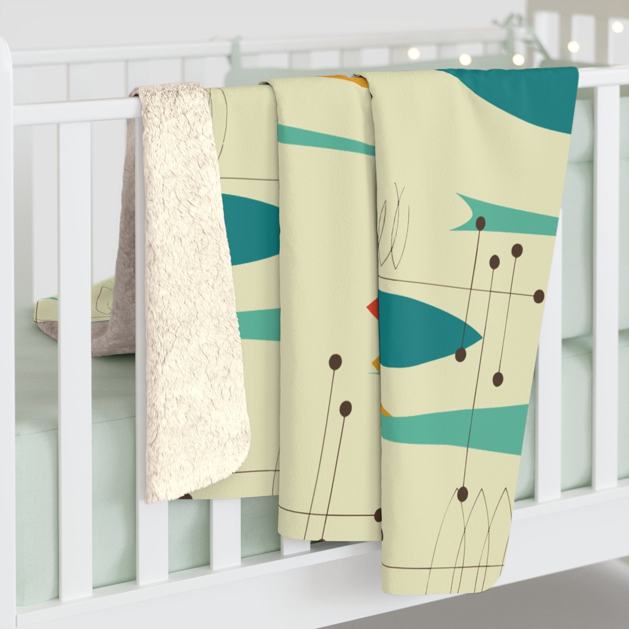 Kate McEnroe New York Mid Century Modern Throw, Atomic Design Cozy Sherpa Fleece Blanket, Retro Living Decor, Colorful Sofa AccentBlankets23101653155192272563