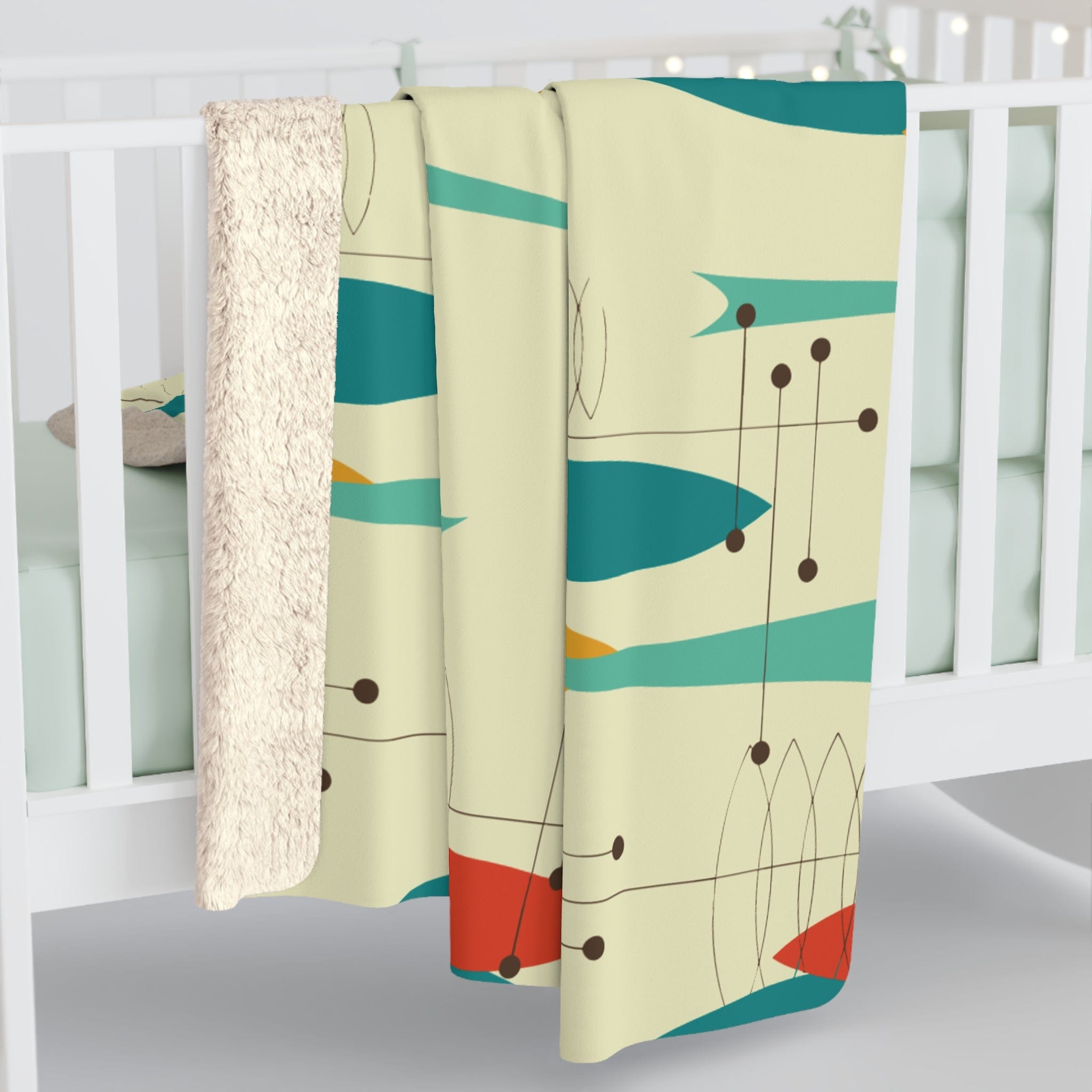 Kate McEnroe New York Mid Century Modern Throw, Atomic Design Cozy Sherpa Fleece Blanket, Retro Living Decor, Colorful Sofa AccentBlankets23101653155192272563