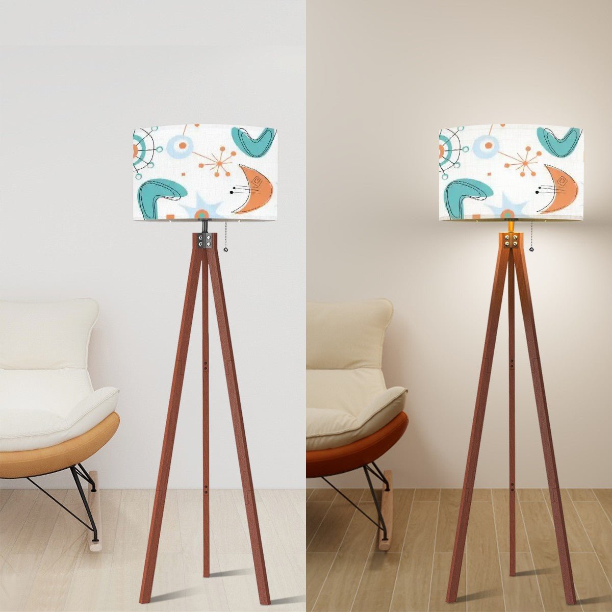 Kate McEnroe New York Mid Century Modern Tripod Floor Lamp, Retro 50s Atomic Style, MCM Boomerang Starburst Shade, Vintage Accent LightingFloor LampswqQrRzSpm4