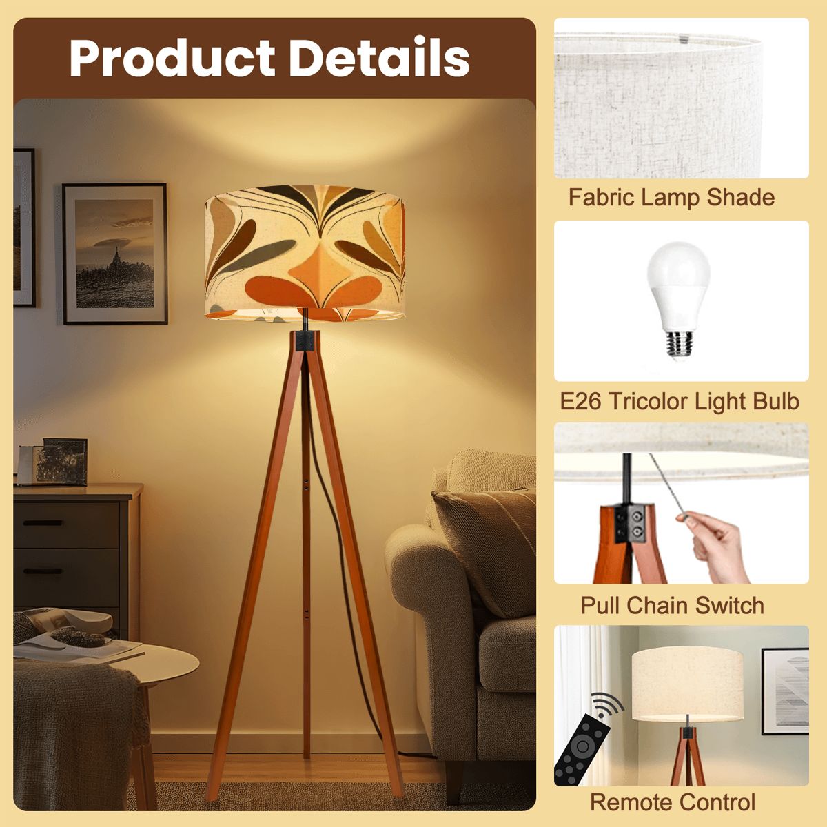 Kate McEnroe New York Mid Century Modern Tripod Floor Lamp, Retro 70s Danish Floral Accent LightingTripod Floor LampsBd7wDZiuE4