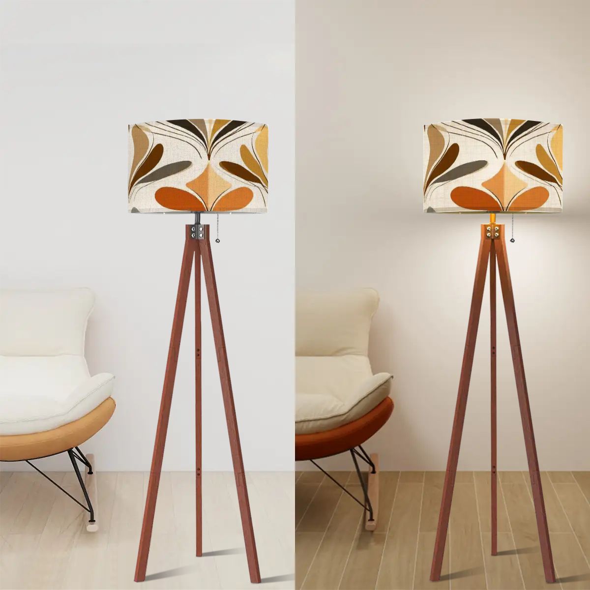 Kate McEnroe New York Mid Century Modern Tripod Floor Lamp, Retro 70s Danish Floral Accent LightingTripod Floor LampsBd7wDZiuE4